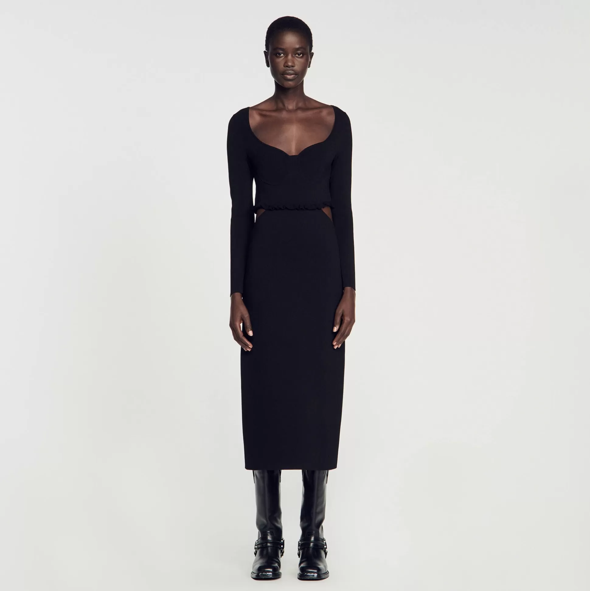 Kleider>Sandro Midikleid Mit Cut-outs Schwarz