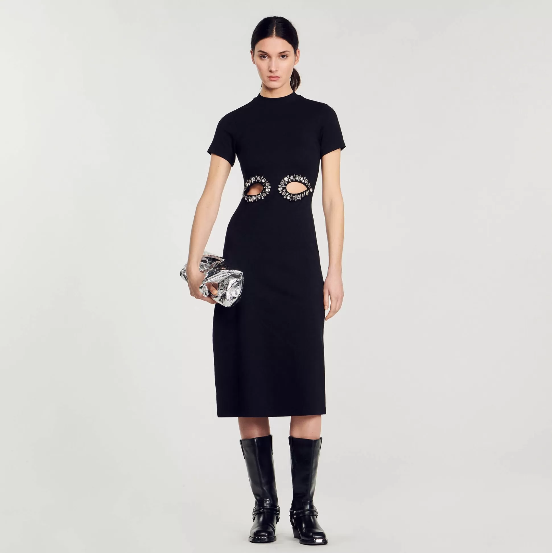 Kleider>Sandro Midikleid Mit Cut-outs Mit Strass Schwarz