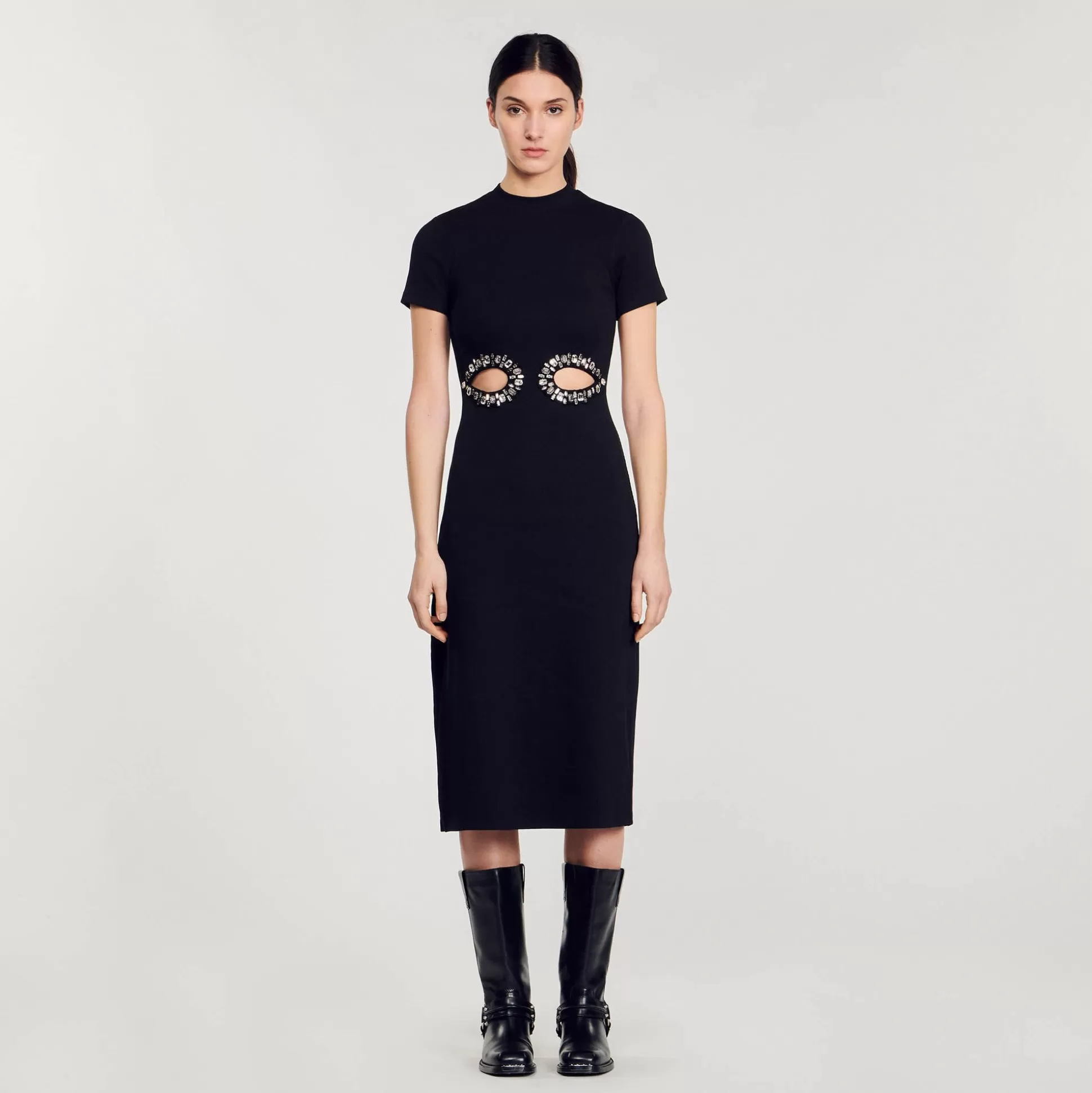 Kleider>Sandro Midikleid Mit Cut-outs Mit Strass Schwarz