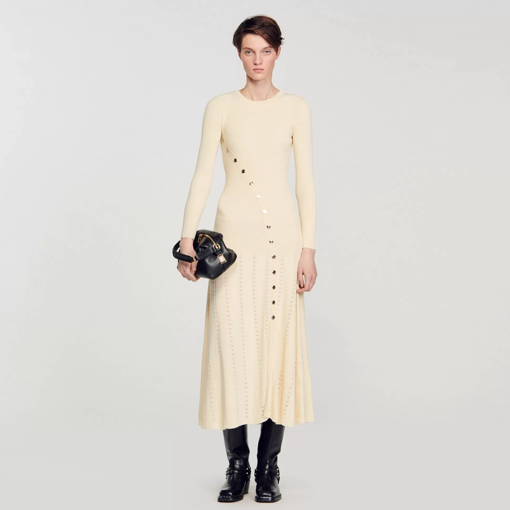 Kleider>Sandro Midi-Strickkleid Beige