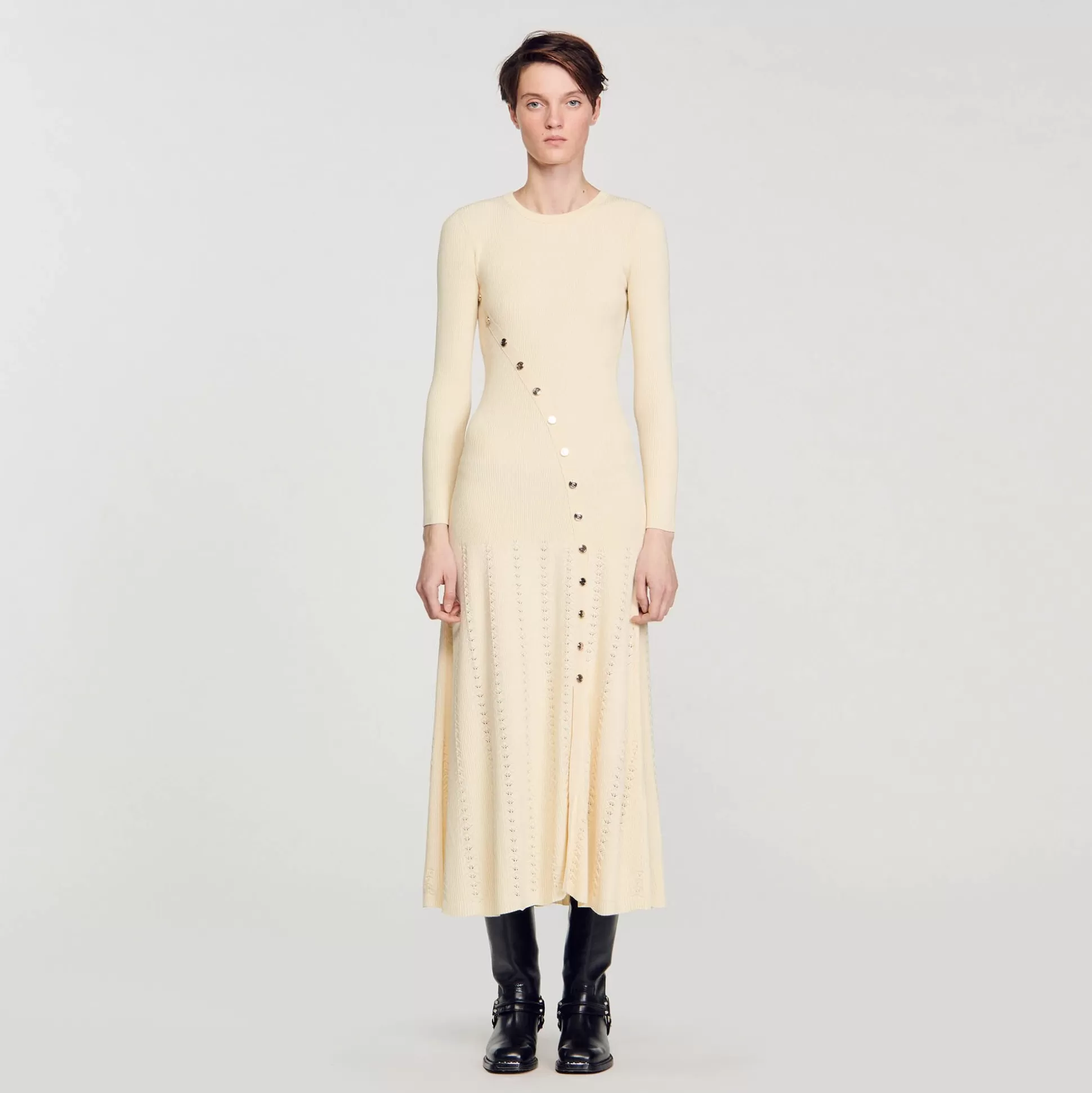 Kleider>Sandro Midi-Strickkleid Beige