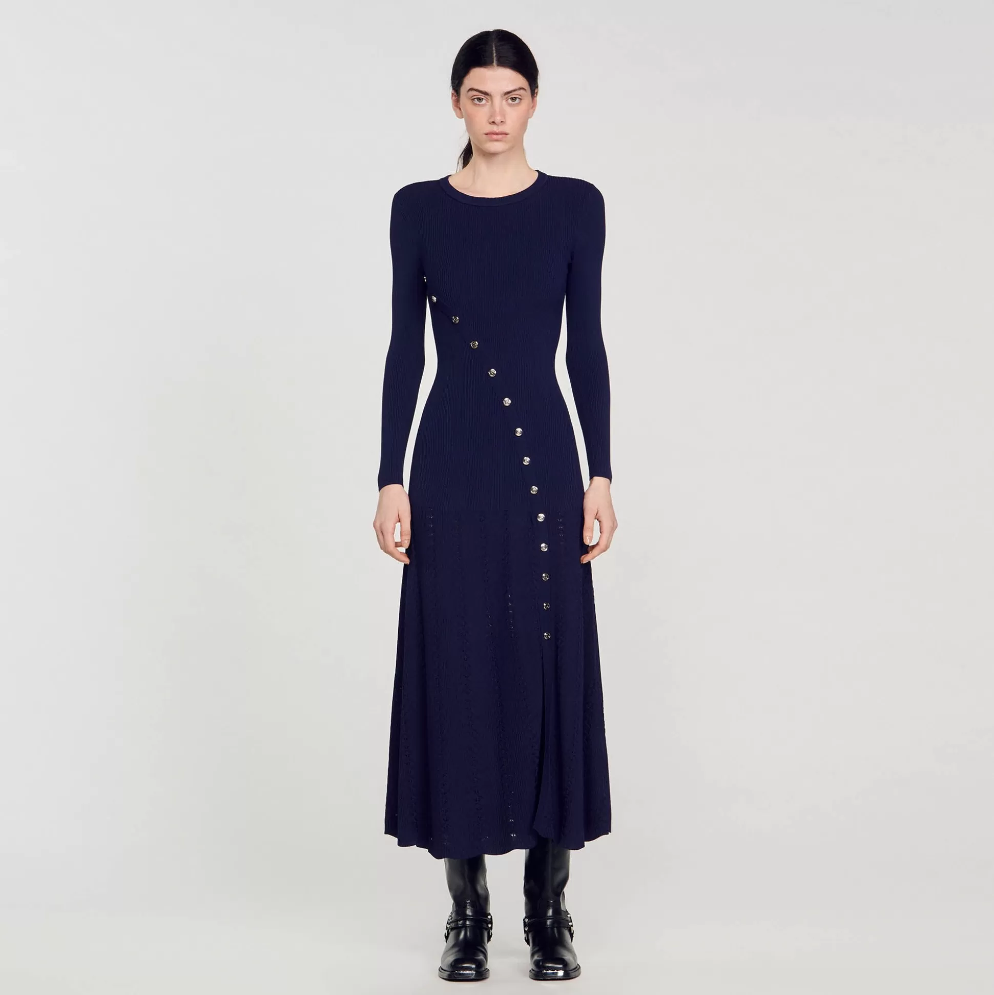 Kleider>Sandro Midi-Strickkleid Marineblau