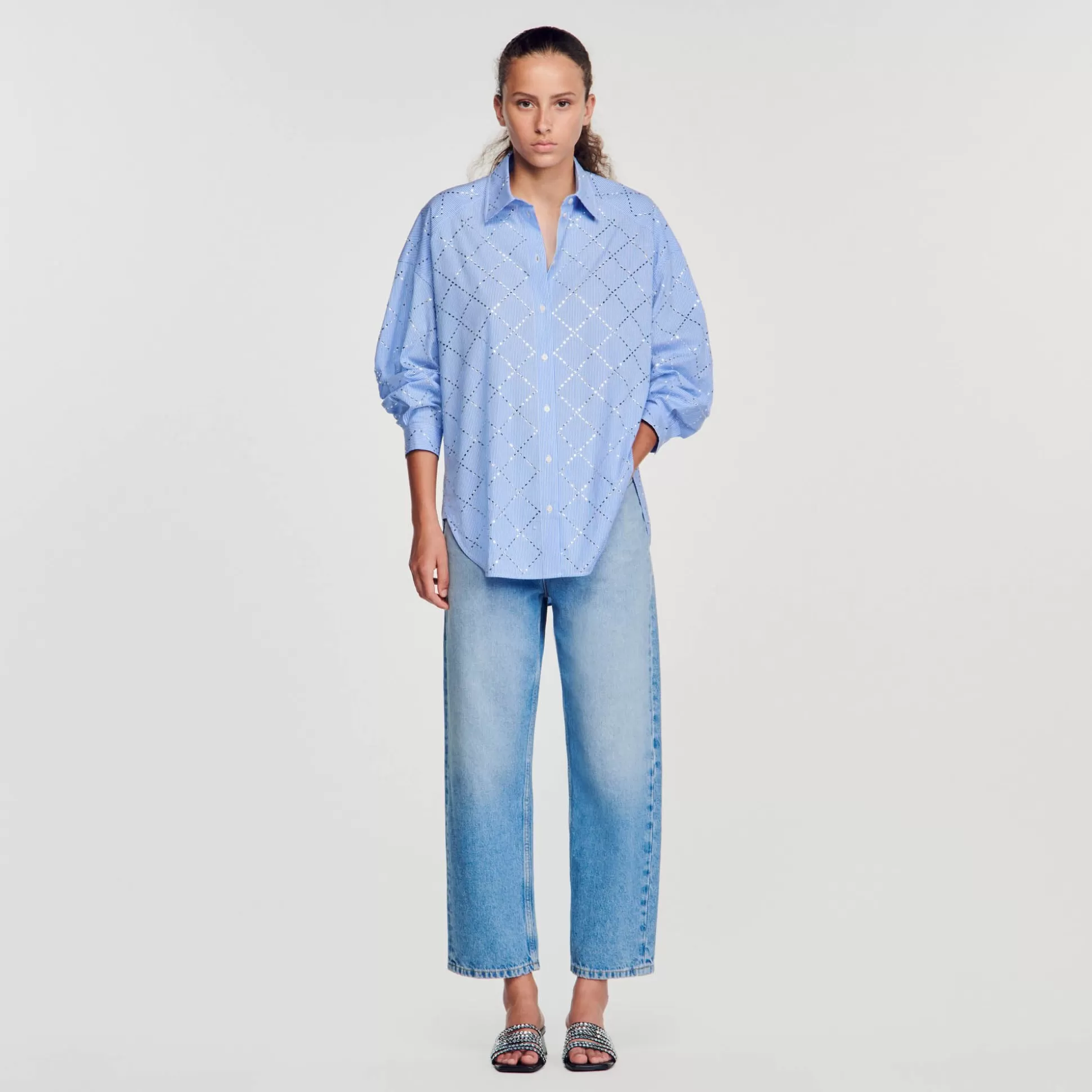 Tops & Hemden>Sandro Oversize-Bluse Mit Strassverzierung Himmel-Blau