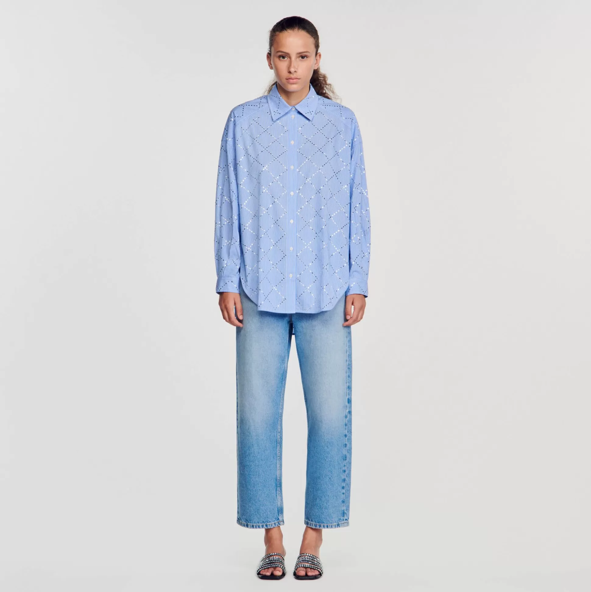 Tops & Hemden>Sandro Oversize-Bluse Mit Strassverzierung Himmel-Blau