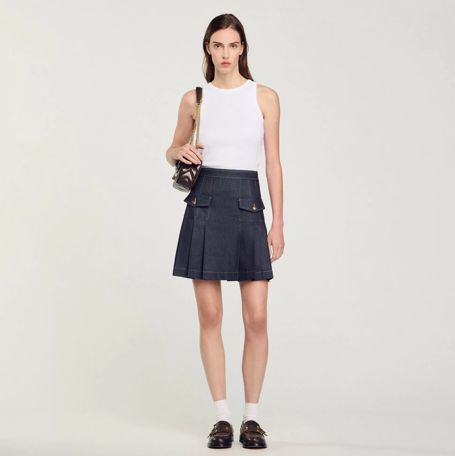 Kombiteile | Röcke & Shorts>Sandro Plissierter Jeansrock Bleu brut