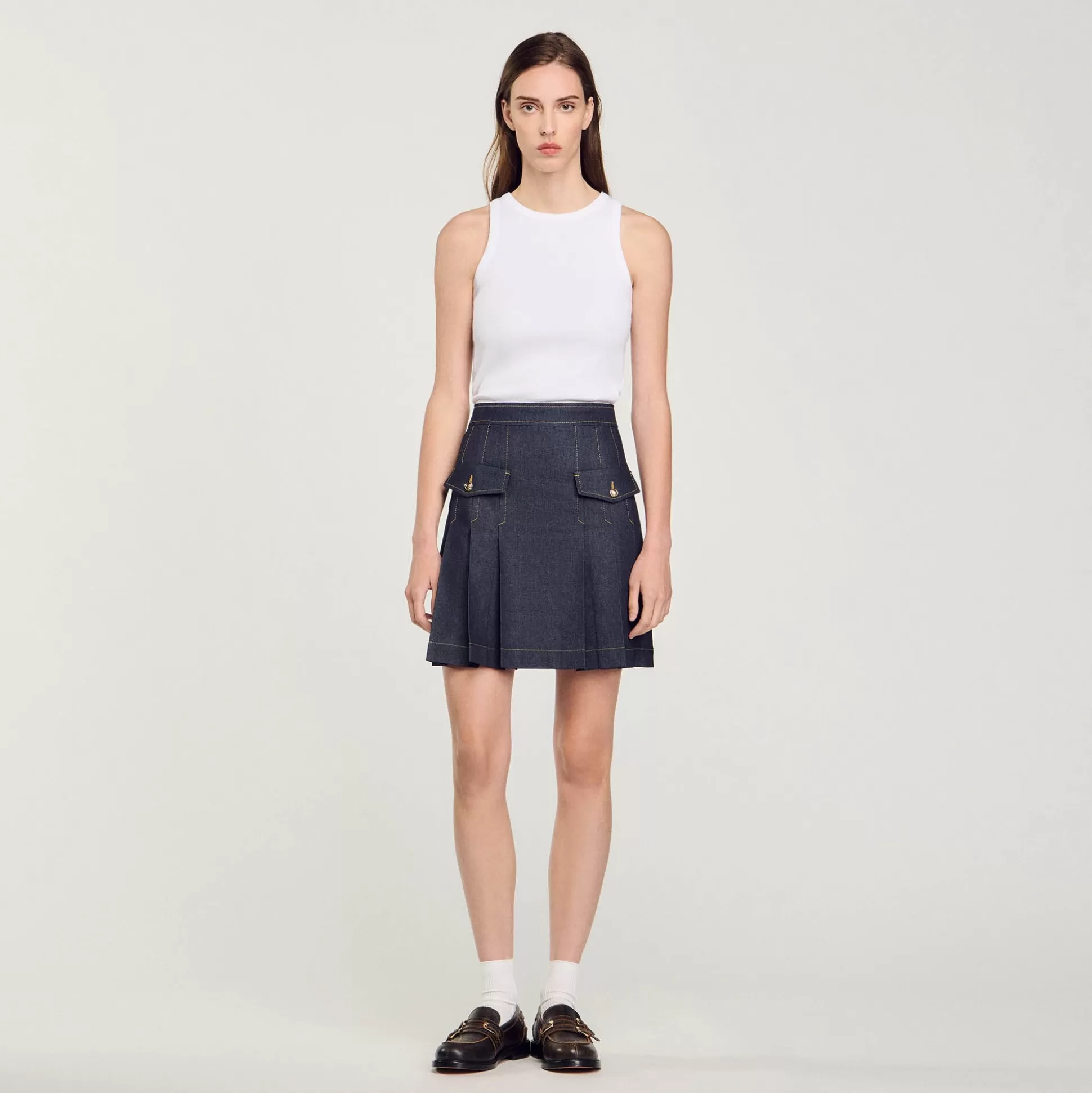 Kombiteile | Röcke & Shorts>Sandro Plissierter Jeansrock Bleu brut