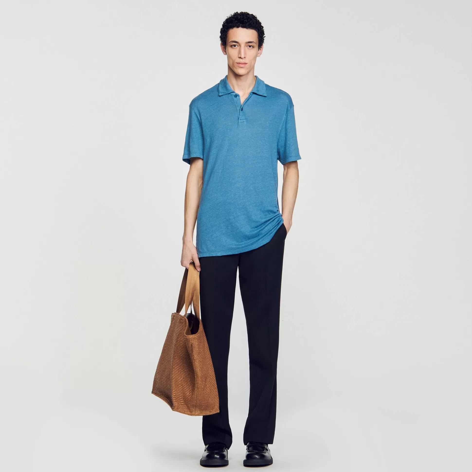 T-Shirts & Polos>Sandro Poloshirt Aus Leinen Azur