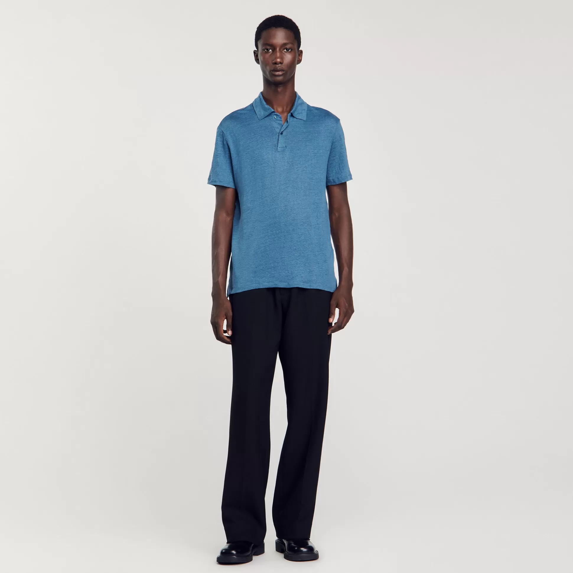 T-Shirts & Polos>Sandro Poloshirt Aus Leinen Azur