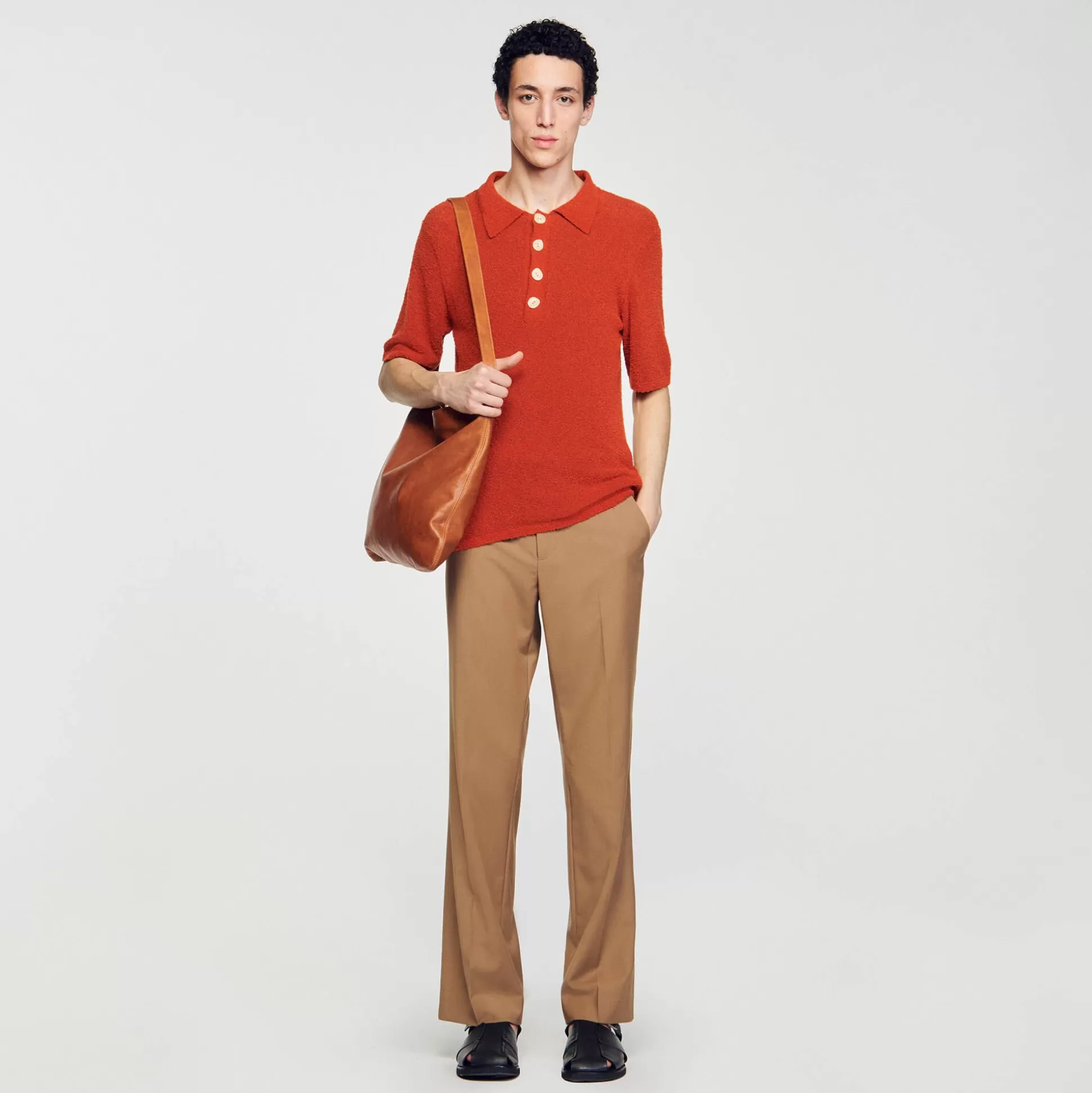 T-Shirts & Polos | Pullovers & Cardigans>Sandro Poloshirt Aus Strick In Bouclé-Optik Orange