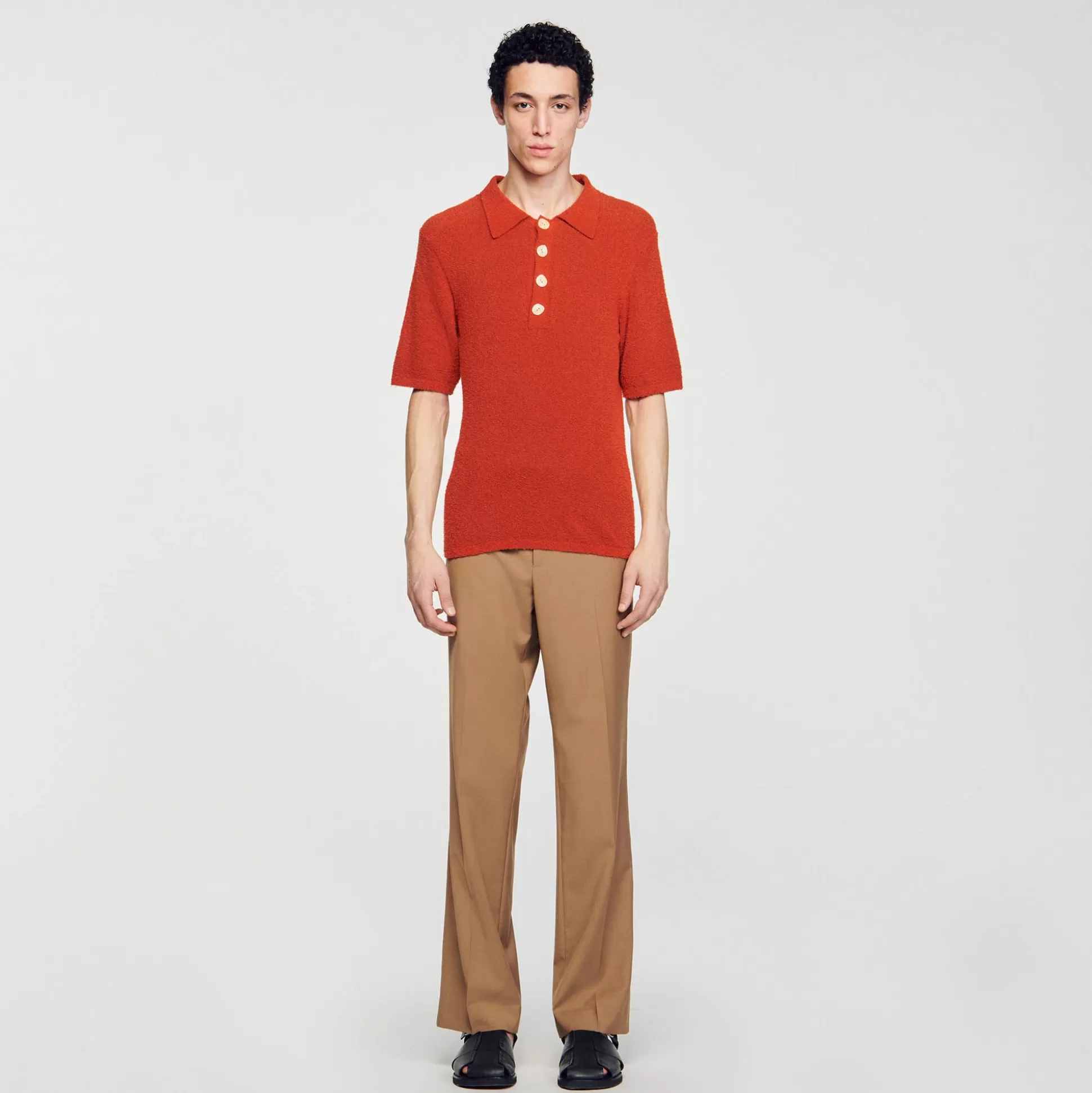 T-Shirts & Polos | Pullovers & Cardigans>Sandro Poloshirt Aus Strick In Bouclé-Optik Orange