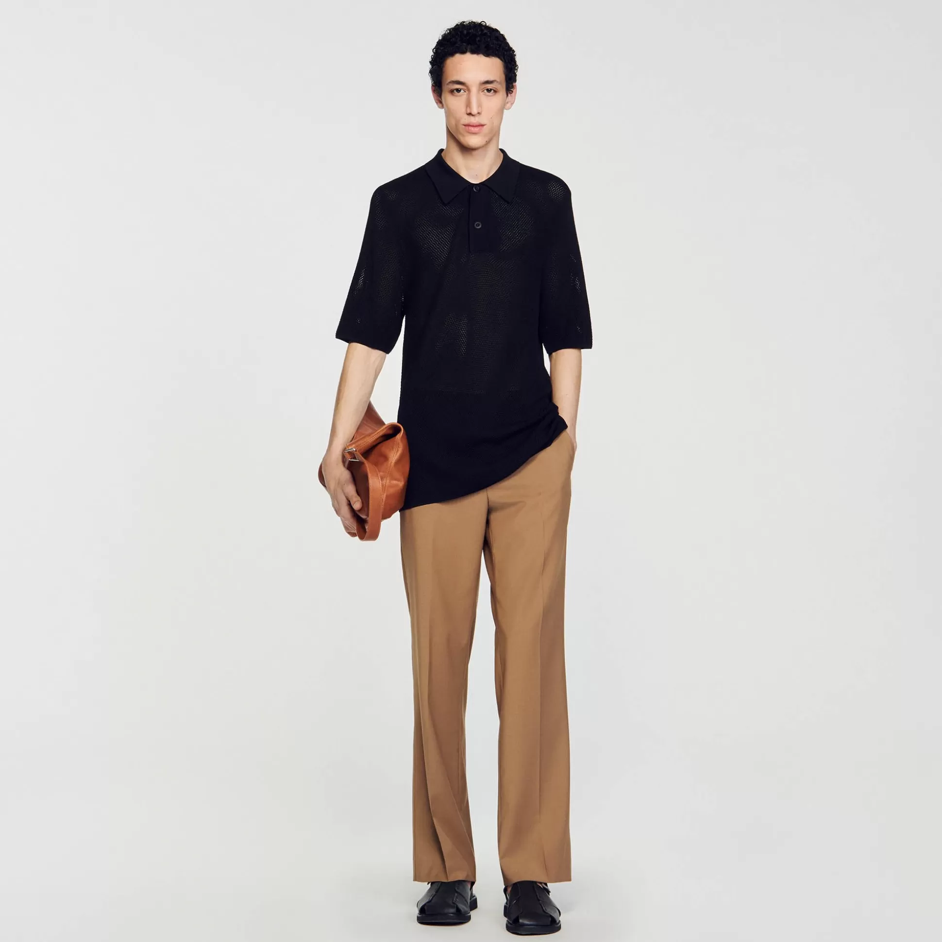 T-Shirts & Polos | Pullovers & Cardigans>Sandro Poloshirt Aus Strick Mit Lochmuster Schwarz