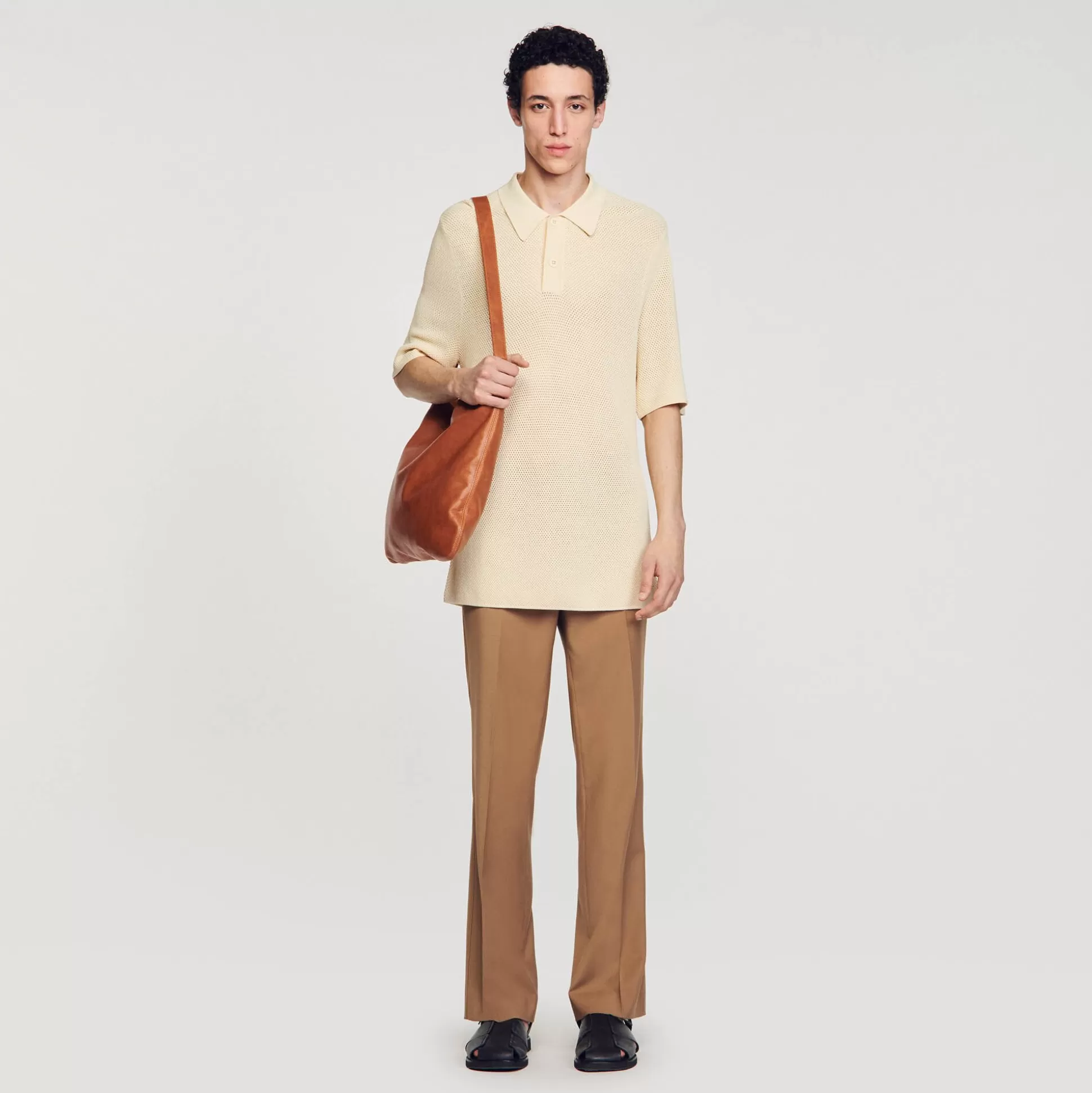 T-Shirts & Polos | Pullovers & Cardigans>Sandro Poloshirt Aus Strick Mit Lochmuster Beige