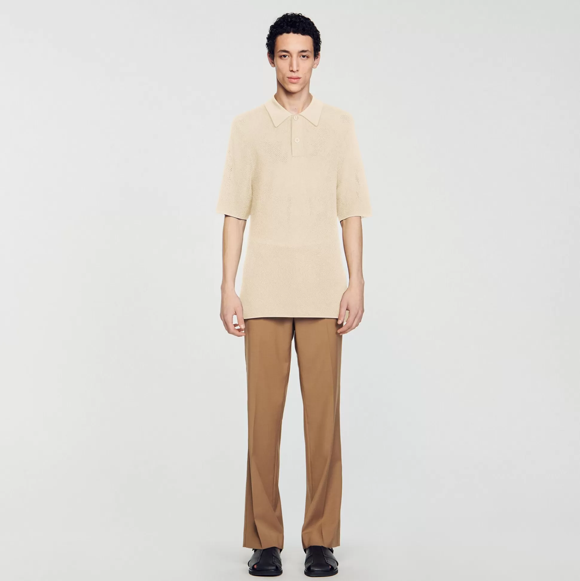 T-Shirts & Polos | Pullovers & Cardigans>Sandro Poloshirt Aus Strick Mit Lochmuster Beige