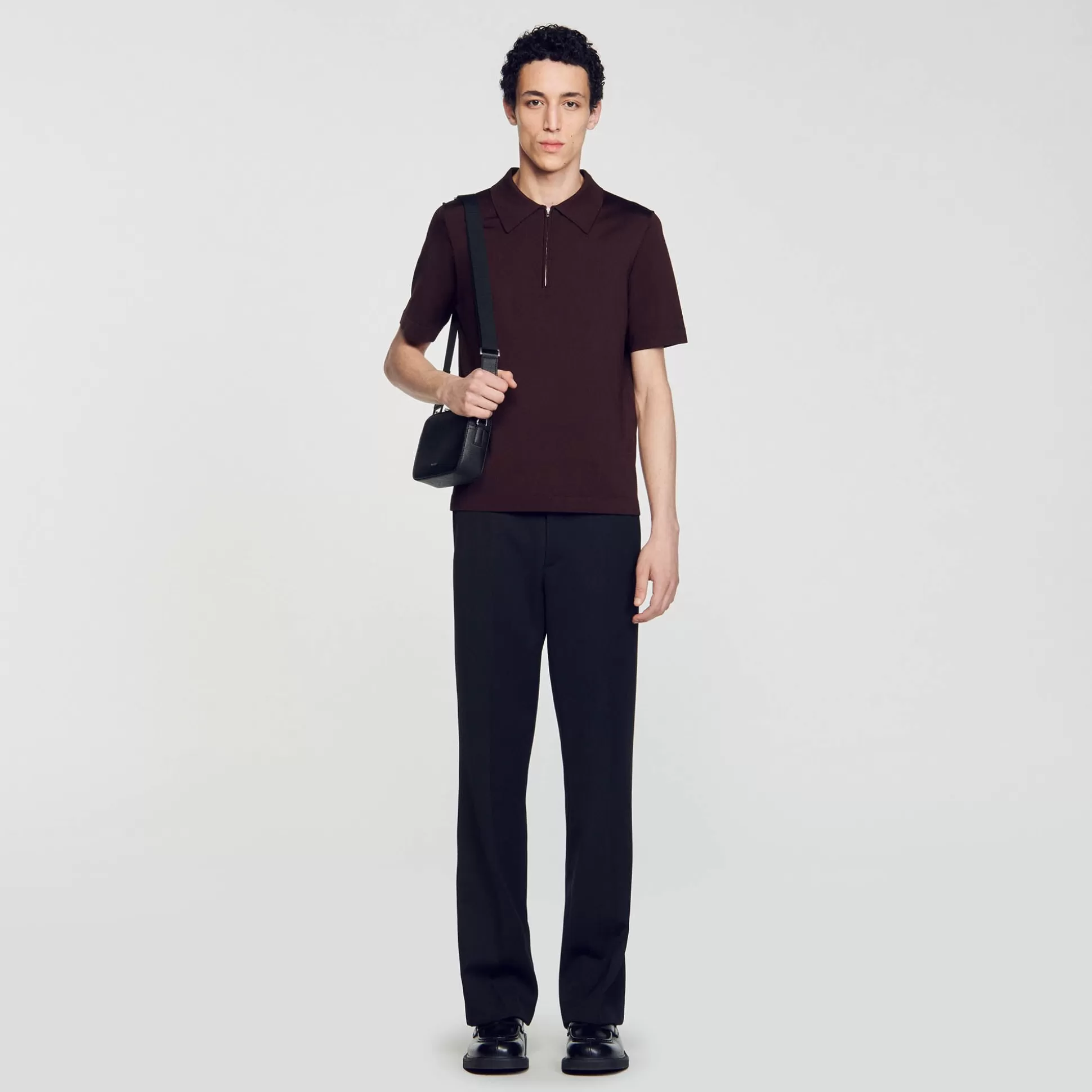 T-Shirts & Polos | Pullovers & Cardigans>Sandro Poloshirt Aus Strick Mit Reißverschluss Dunkel-Braun