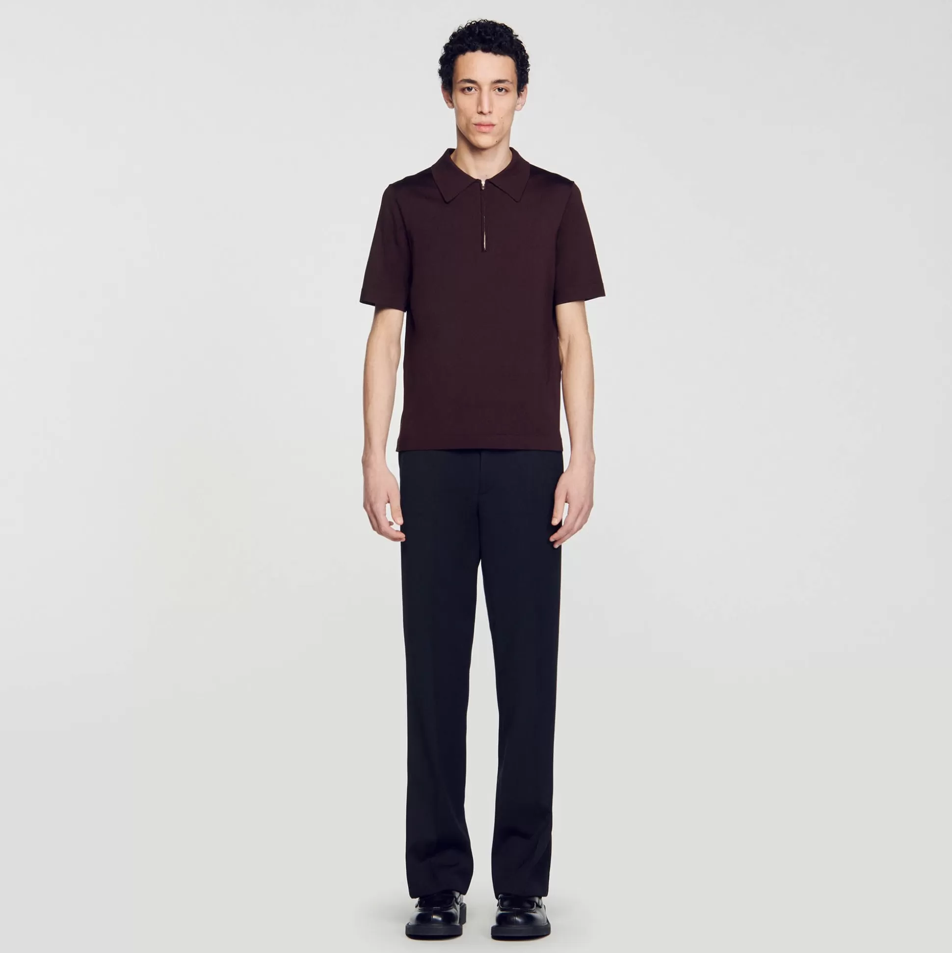 T-Shirts & Polos | Pullovers & Cardigans>Sandro Poloshirt Aus Strick Mit Reißverschluss Dunkel-Braun