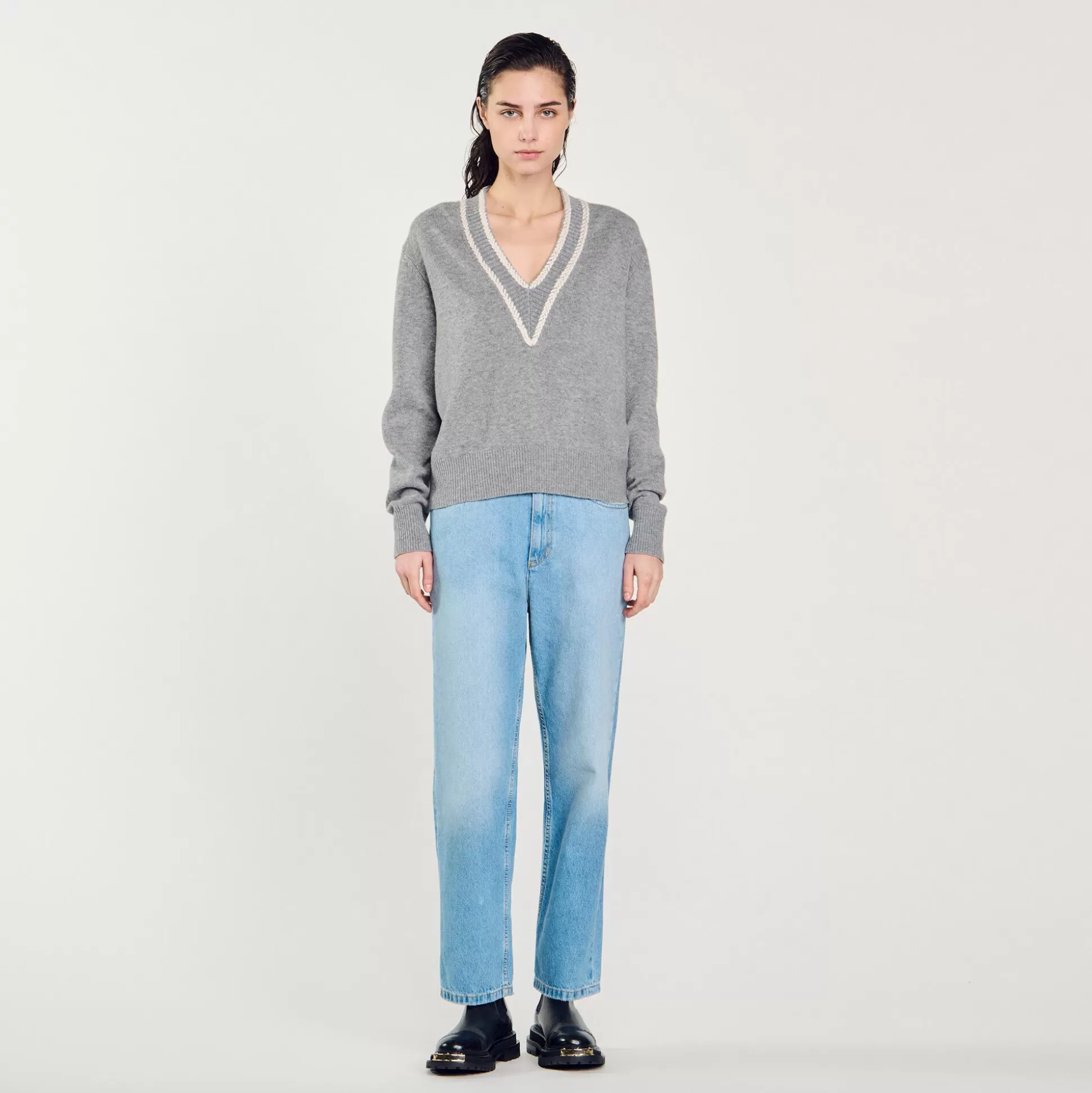 Pullovers & Cardigans>Sandro Pullover Aus Wolle Und Kaschmir Grau