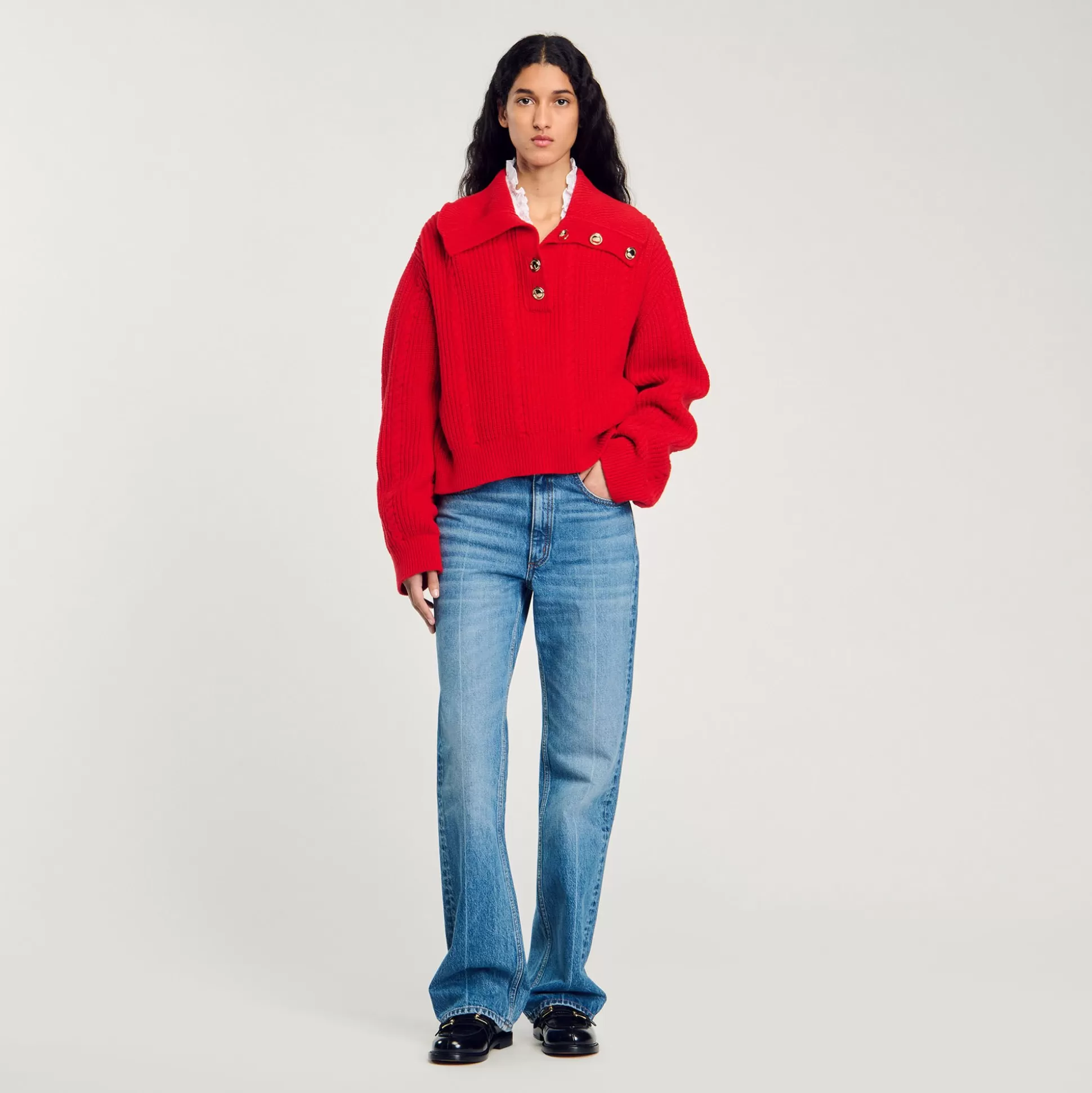 Pullovers & Cardigans>Sandro Pullover Mit Geknöpftem Kragen Rot