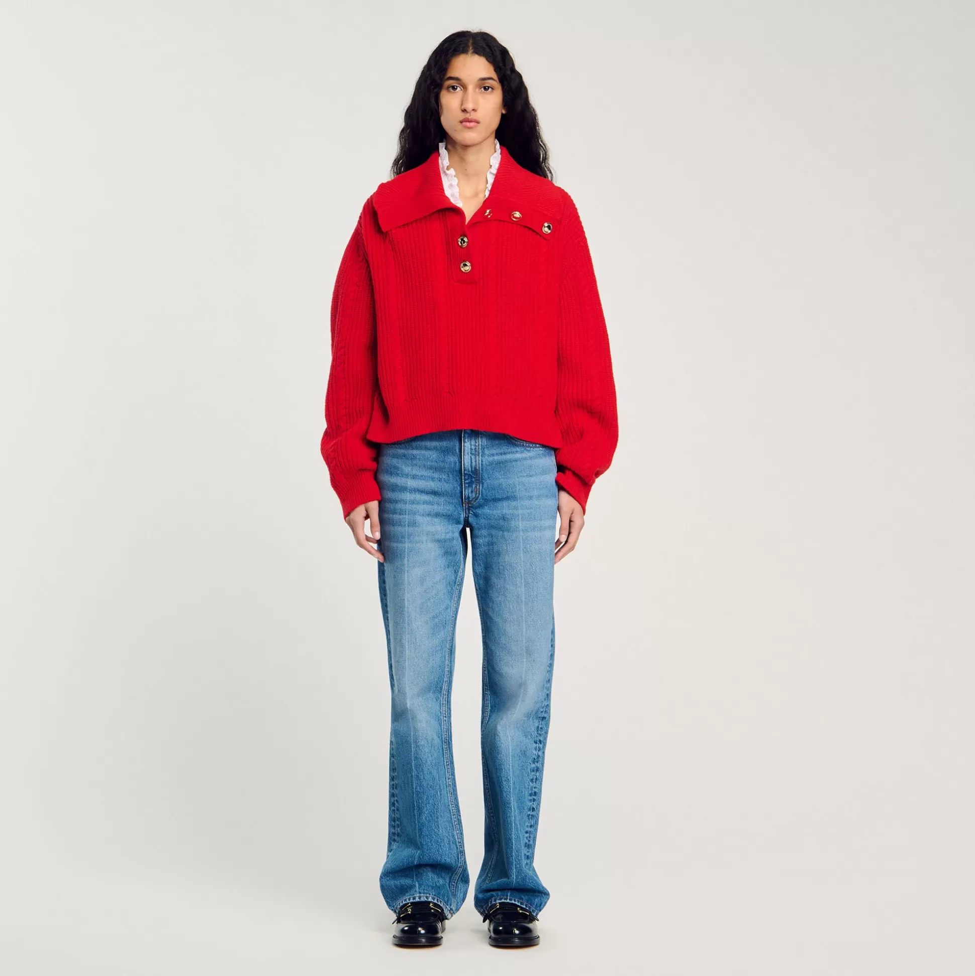 Pullovers & Cardigans>Sandro Pullover Mit Geknöpftem Kragen Rot