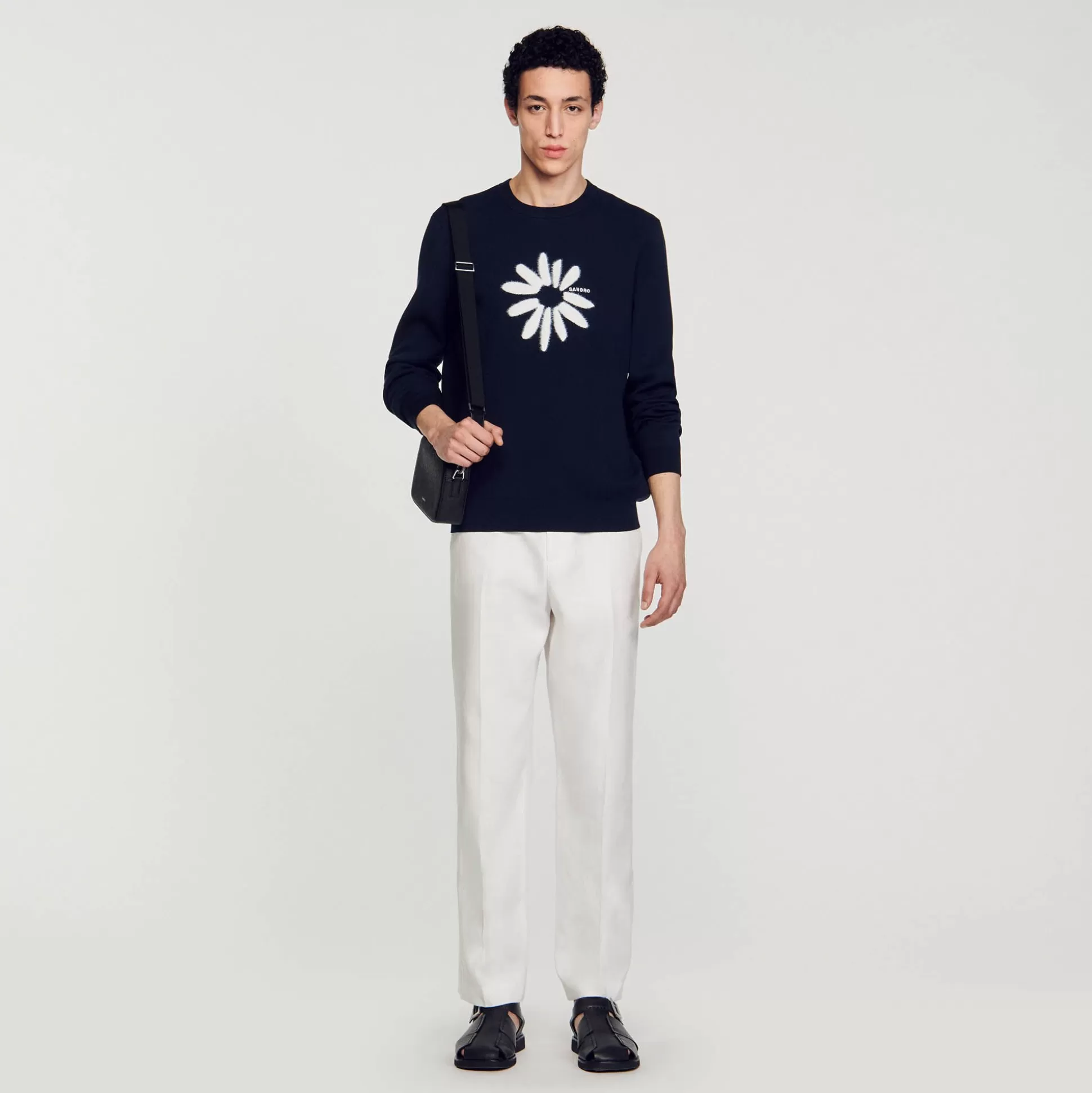 Pullovers & Cardigans>Sandro Pullover Mit Jacquard-Blumenmotiv Marine