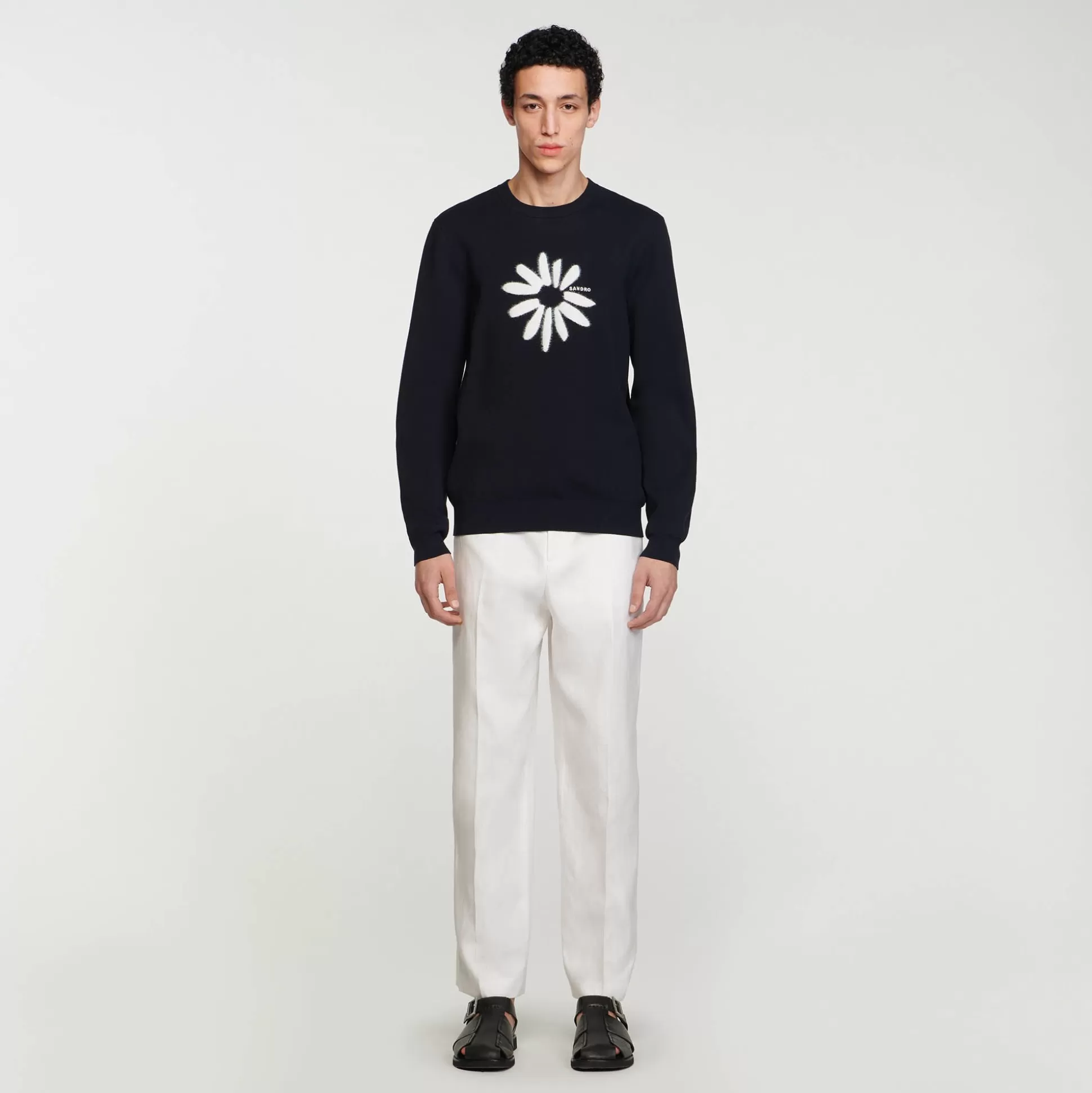 Pullovers & Cardigans>Sandro Pullover Mit Jacquard-Blumenmotiv Marine