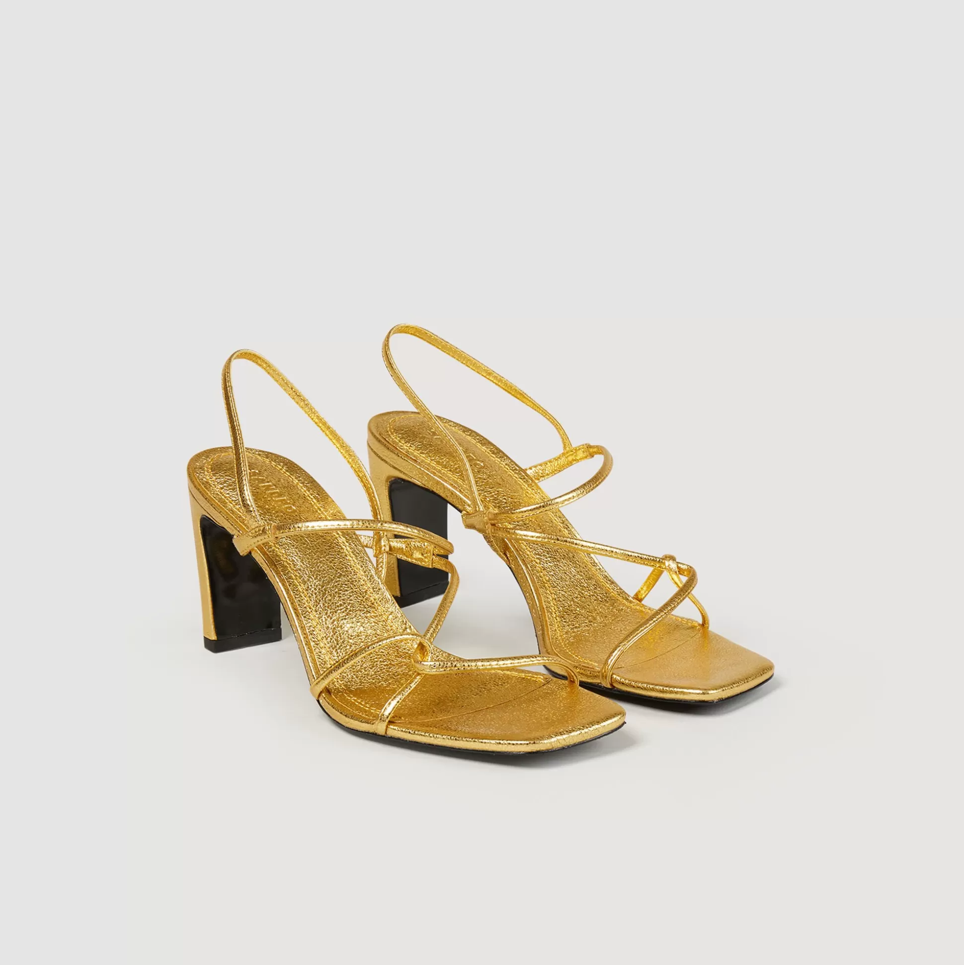 Absatzsandalen | Sandalen Mit Absätzen>Sandro Sandalen Aus Geprägtem Leder Gold