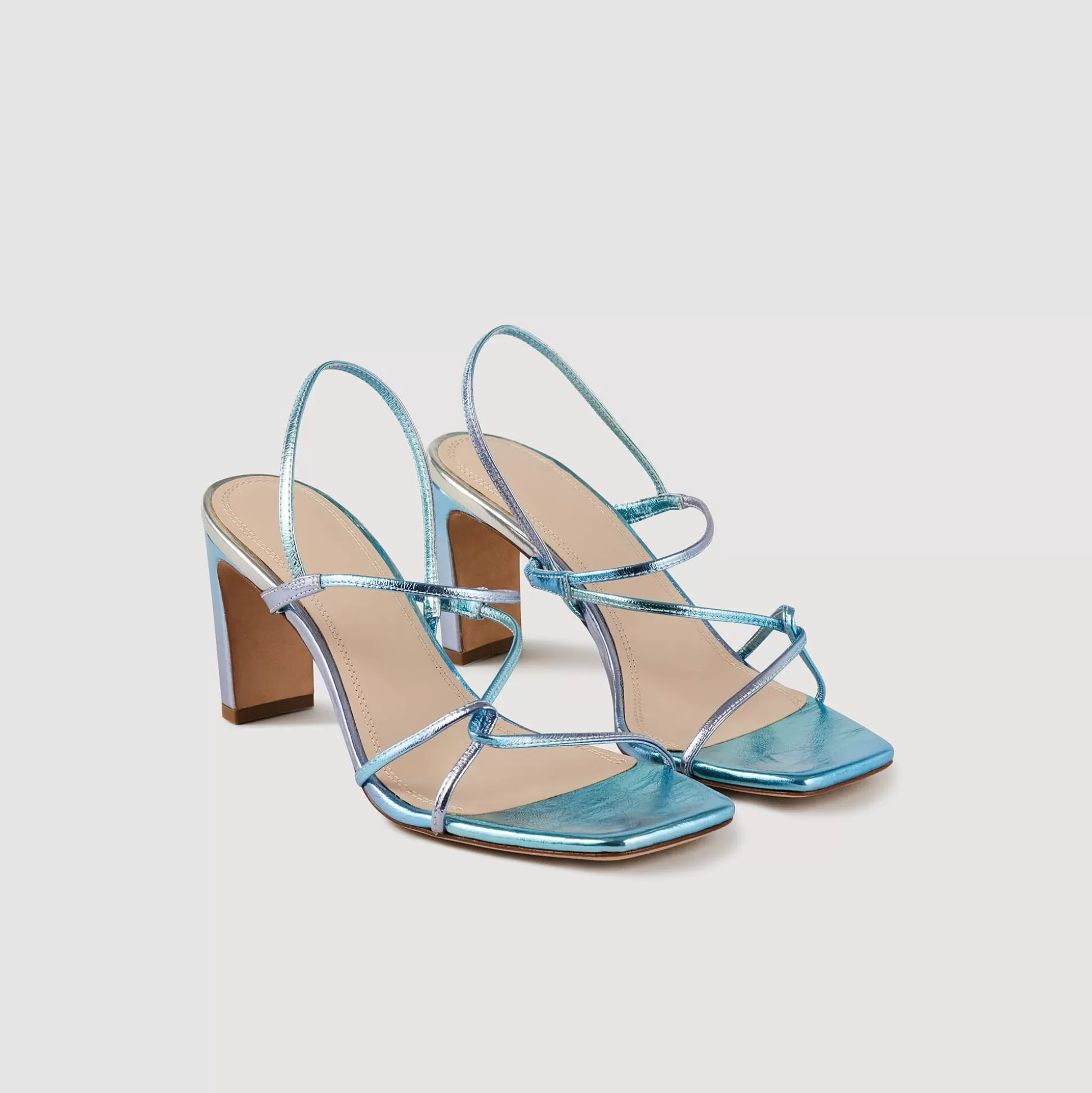 Sandalen Mit Absätzen | Absatzsandalen>Sandro Sandalen Mit Dünnen Riemen Bleu / Argent