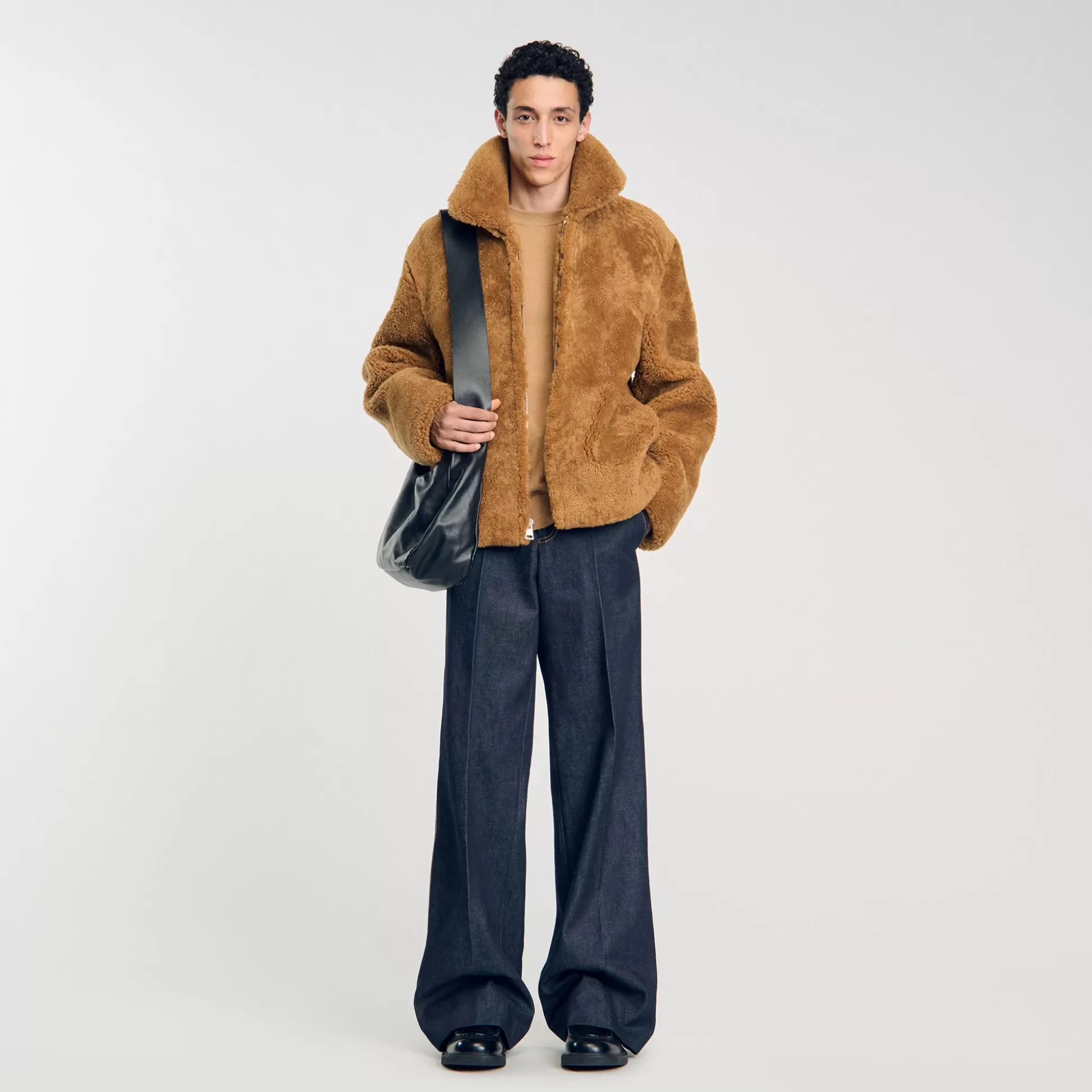 Mäntel & Blousons>Sandro Shearling-Jacke Kamel