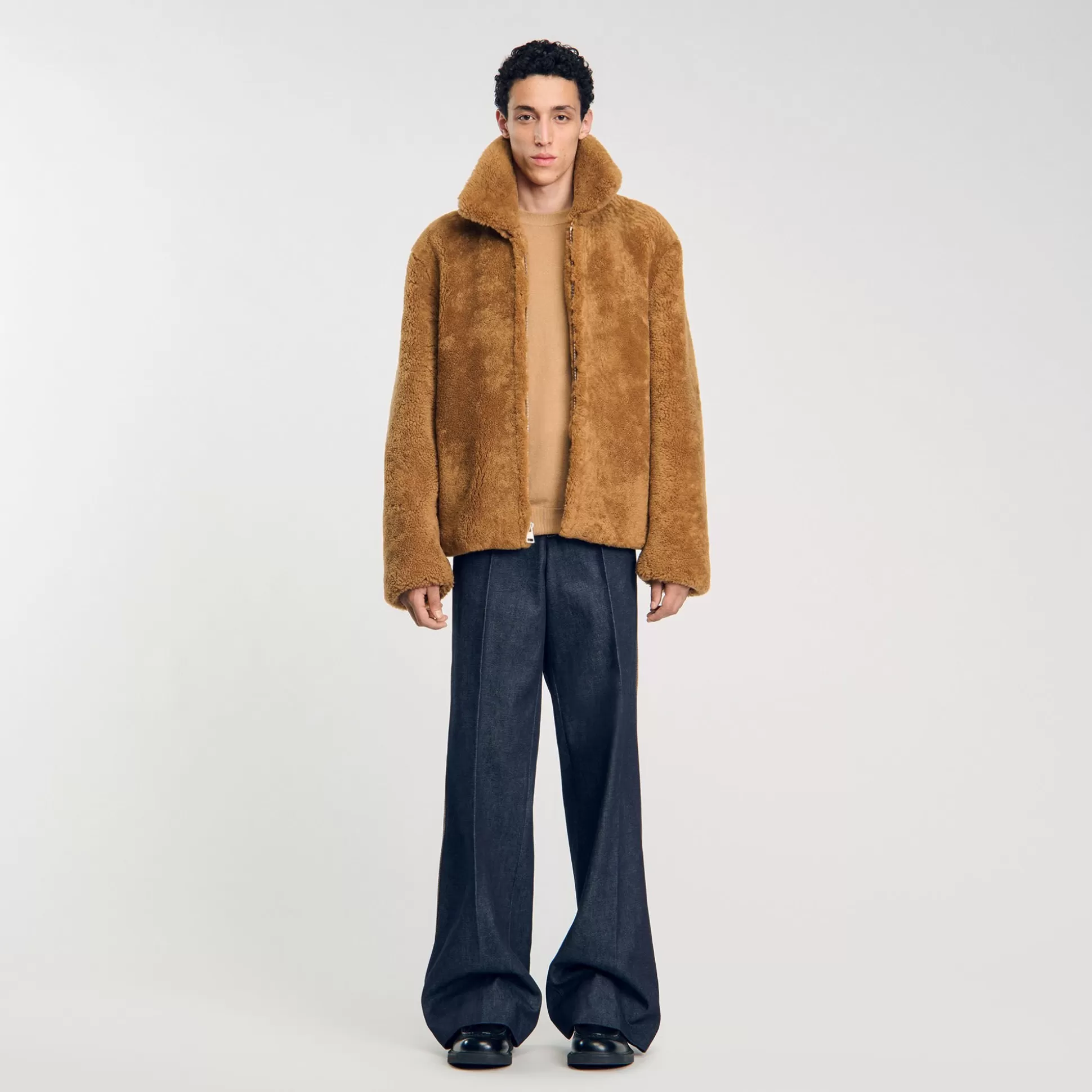 Mäntel & Blousons>Sandro Shearling-Jacke Kamel