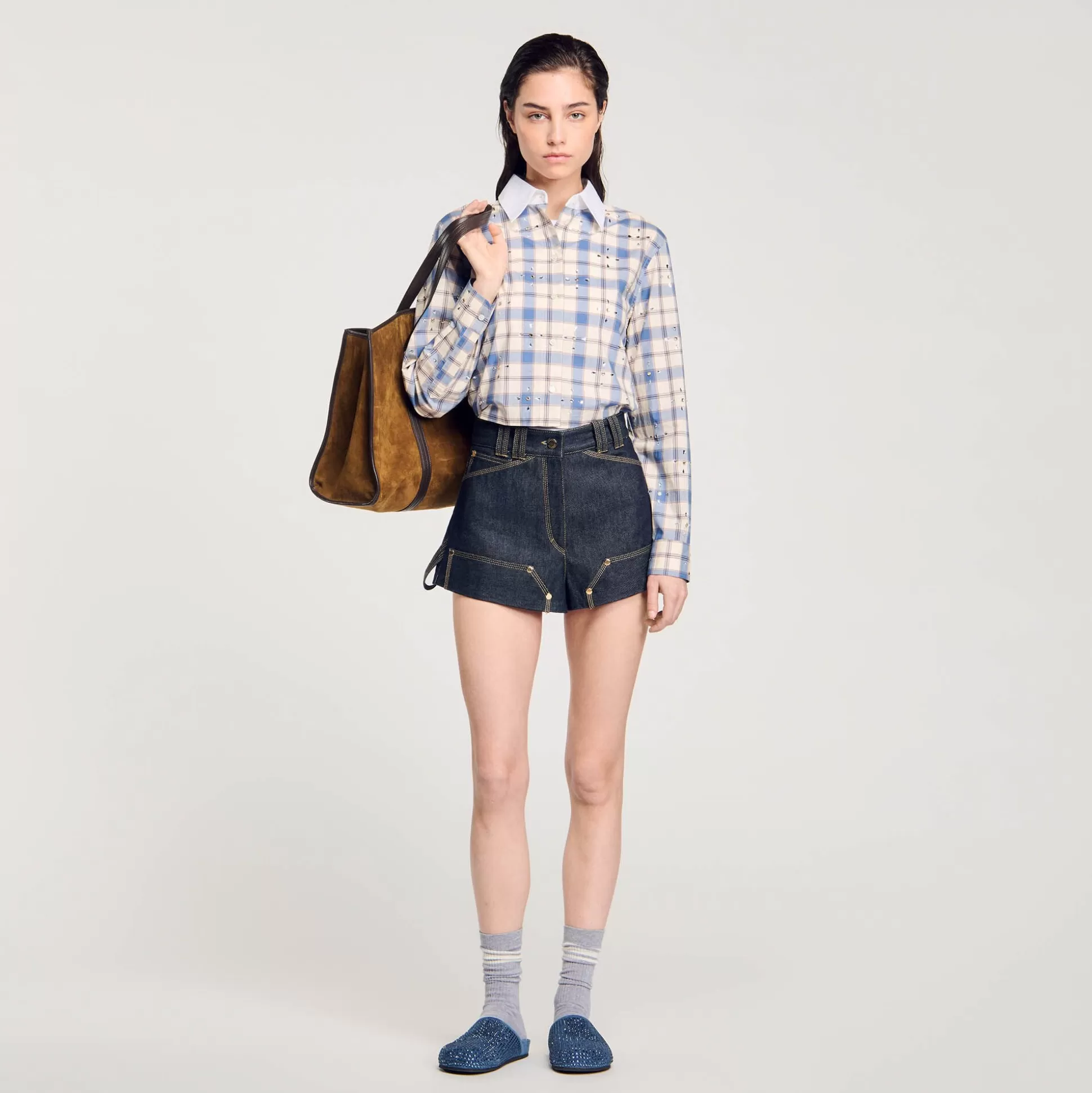 Röcke & Shorts>Sandro Shorts Aus Unbearbeitetem Jeansstoff Bleu brut