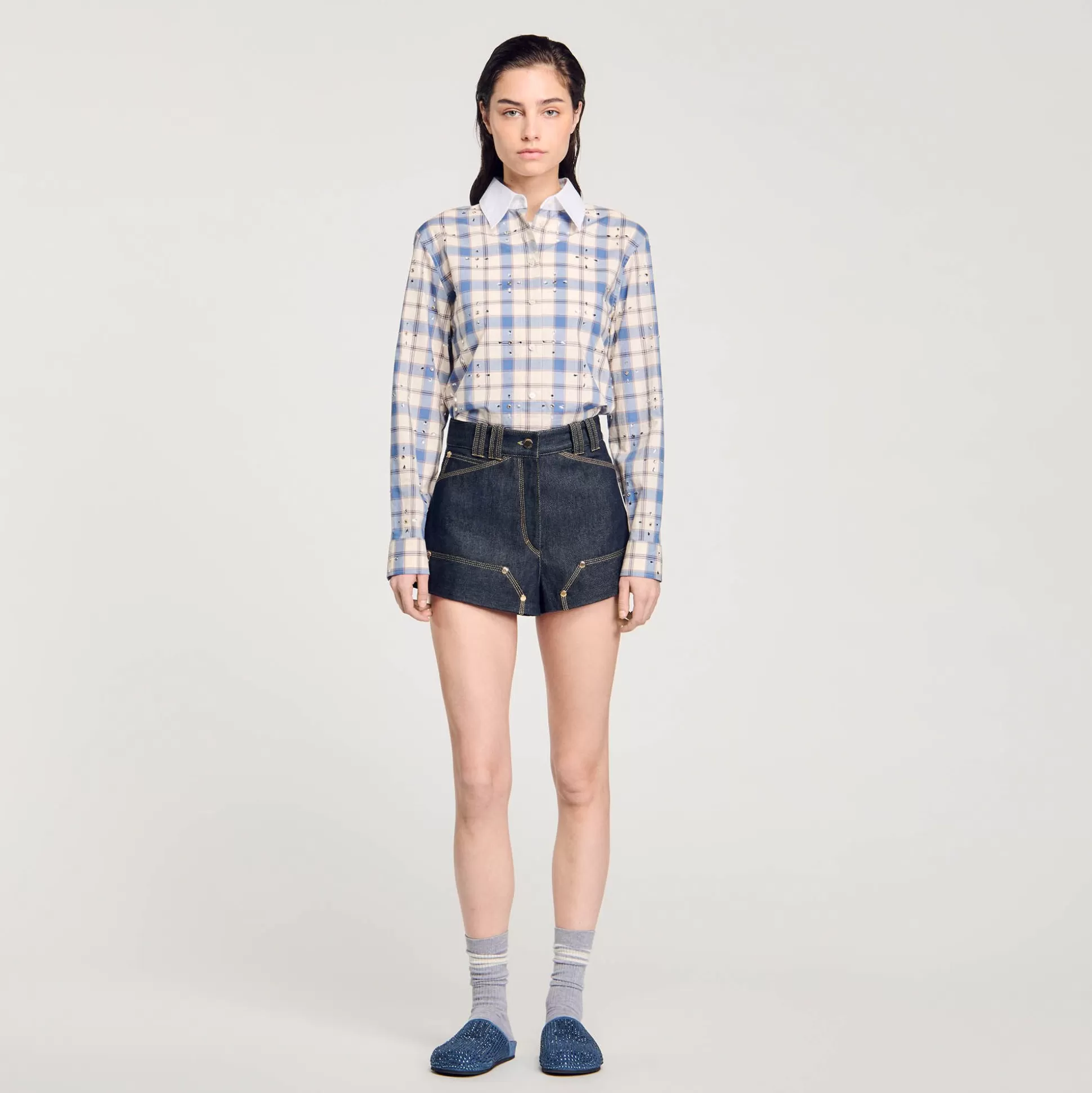 Röcke & Shorts>Sandro Shorts Aus Unbearbeitetem Jeansstoff Bleu brut