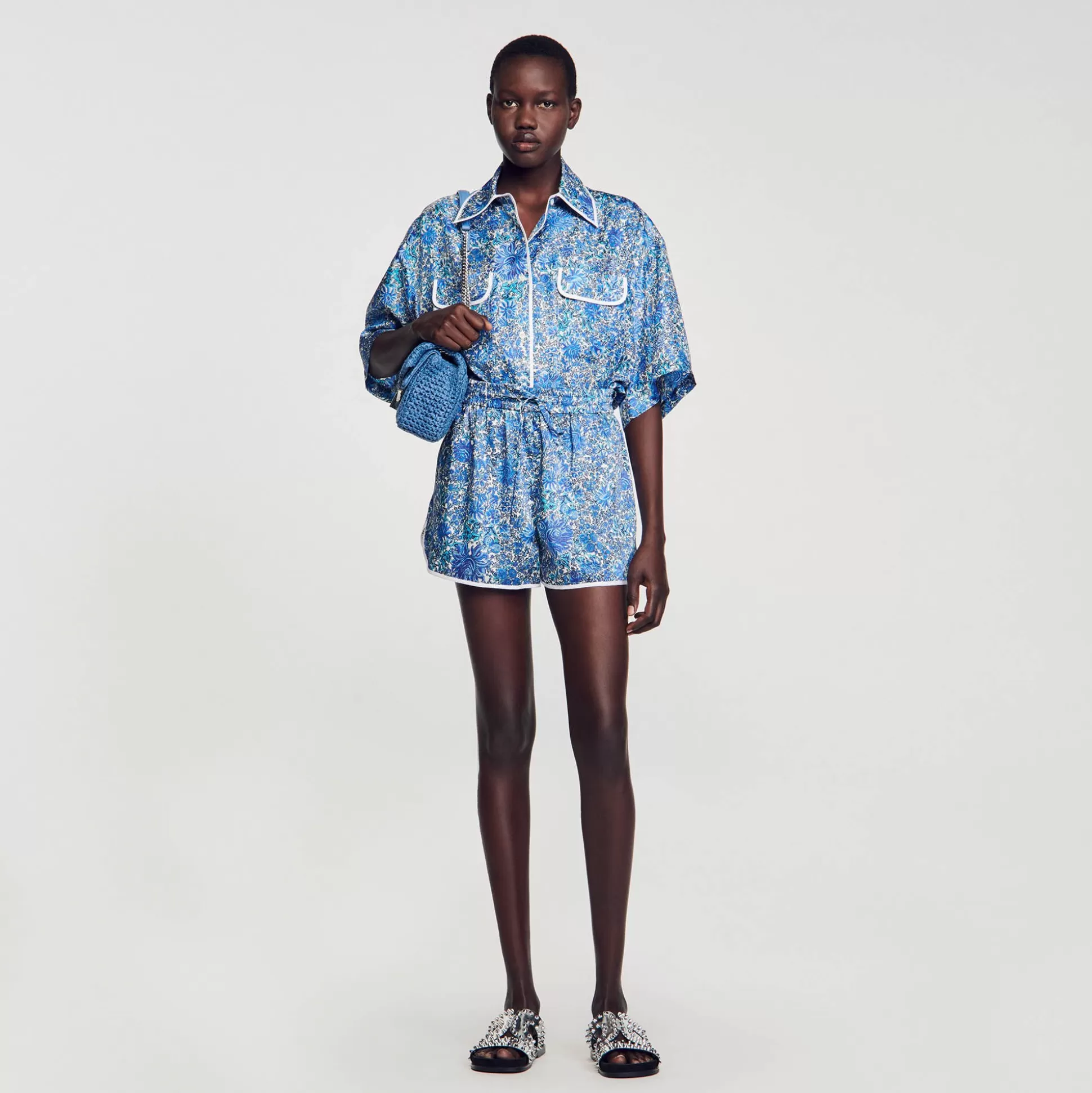 Kombiteile | Röcke & Shorts>Sandro Shorts Mit Blumen-Print Blau / Weiß