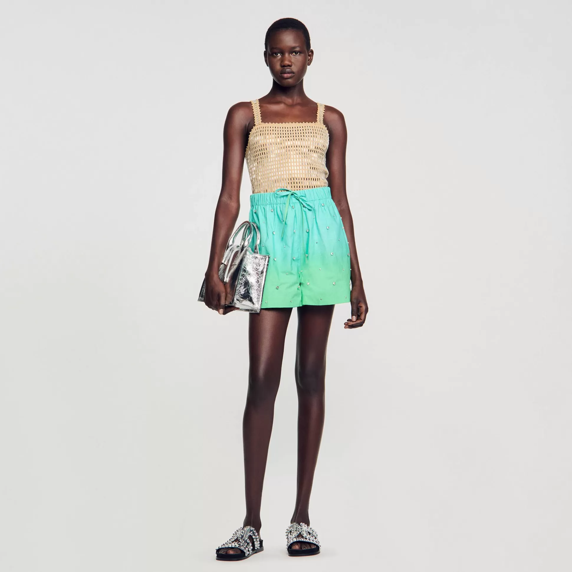 Kombiteile | Röcke & Shorts>Sandro Shorts Mit Strass Bleu Vert