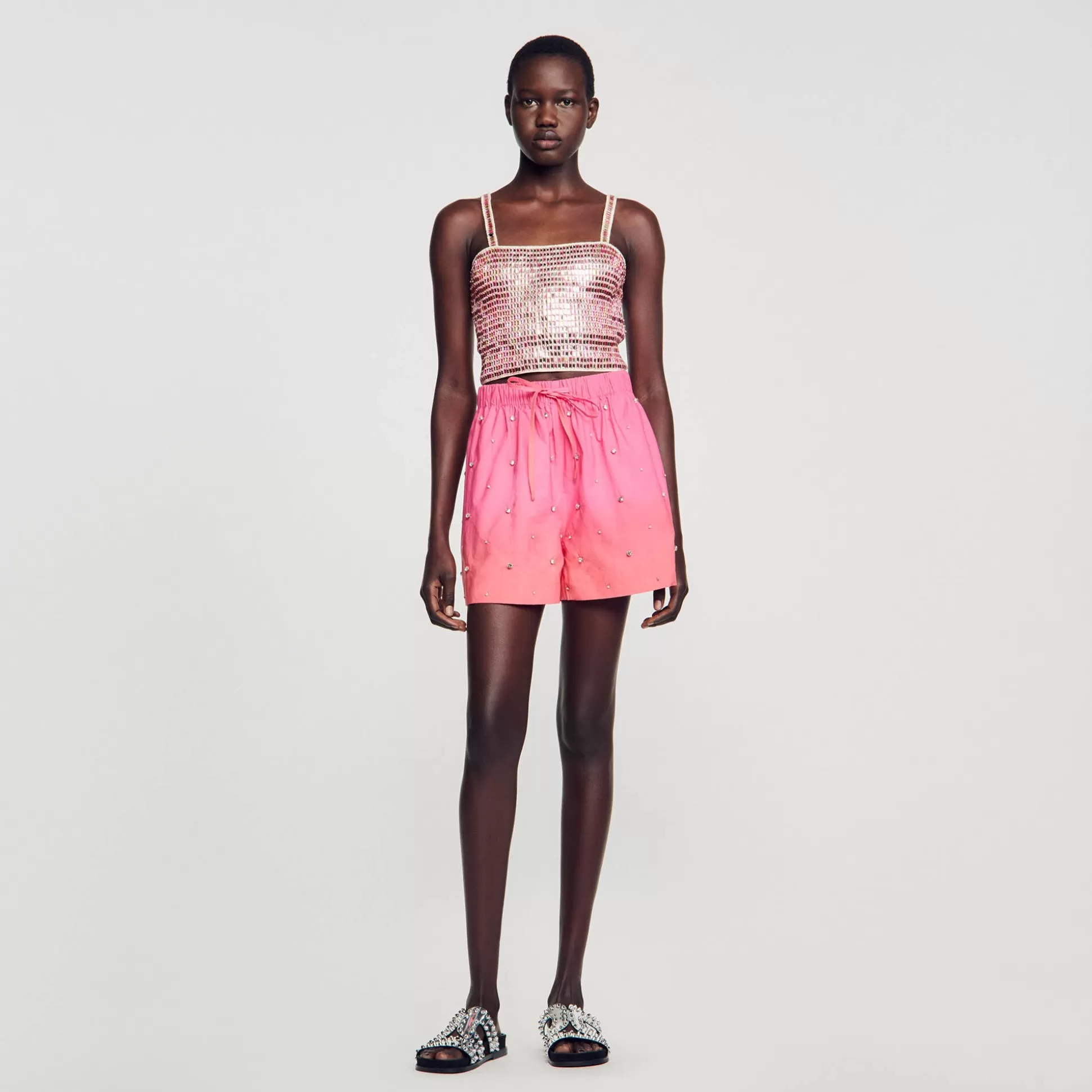 Kombiteile | Röcke & Shorts>Sandro Shorts Mit Strass Rose / Orange