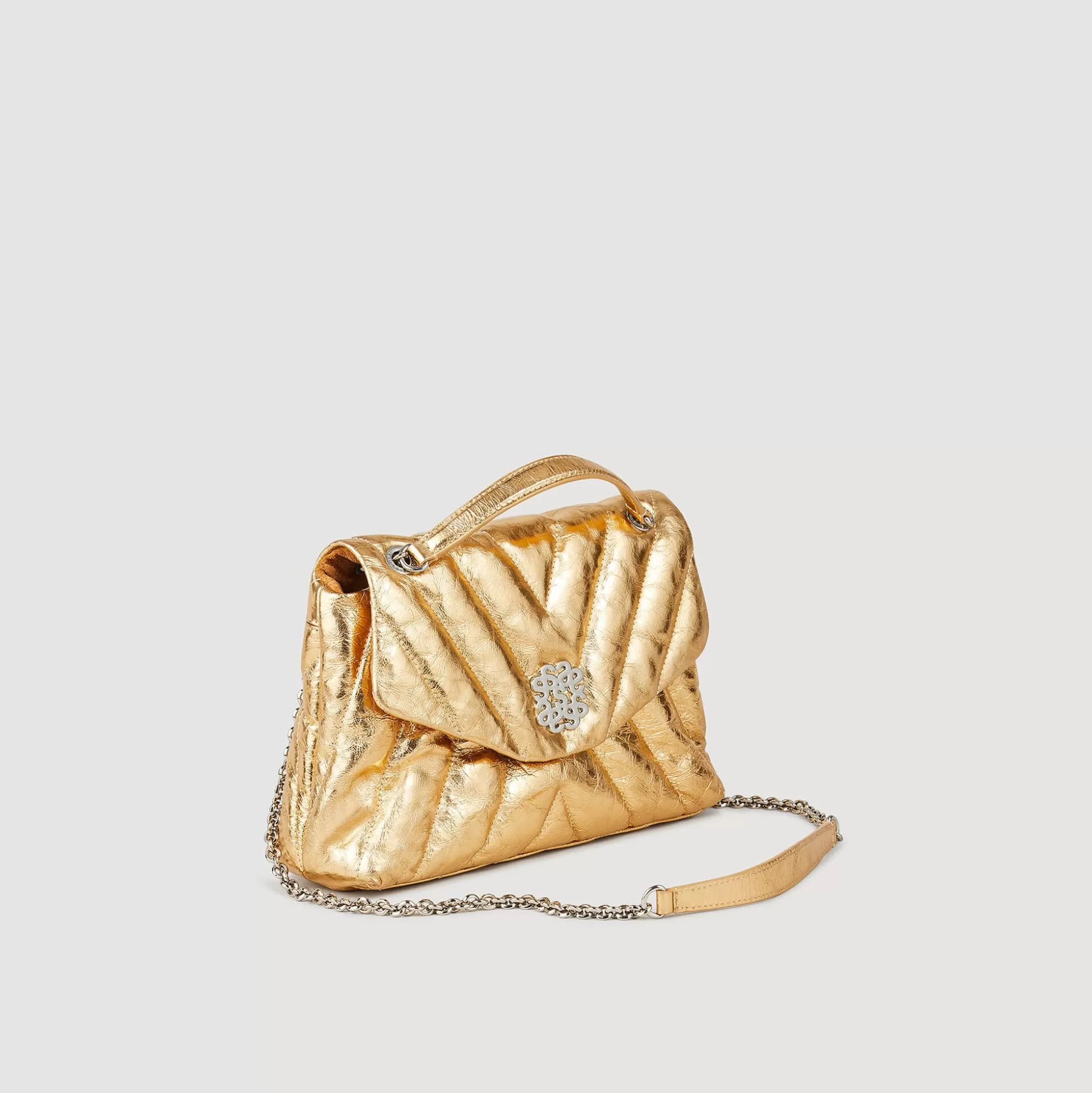 Schultertasche | Umhängetaschen>Sandro Tasche Aus Gestepptem Metallic-Leder Gold