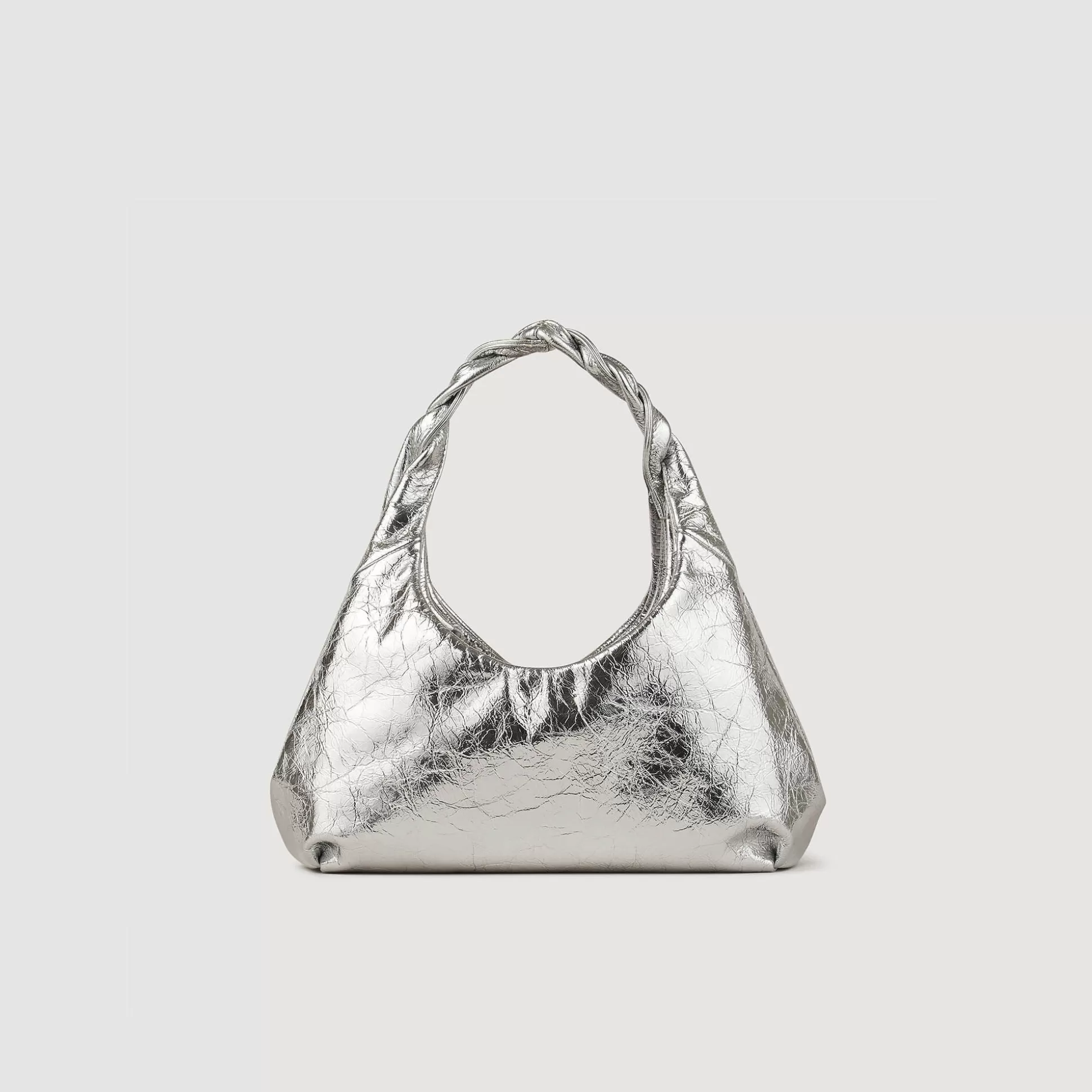 Schultertasche>Sandro Tasche Aus Metallicleder Silber