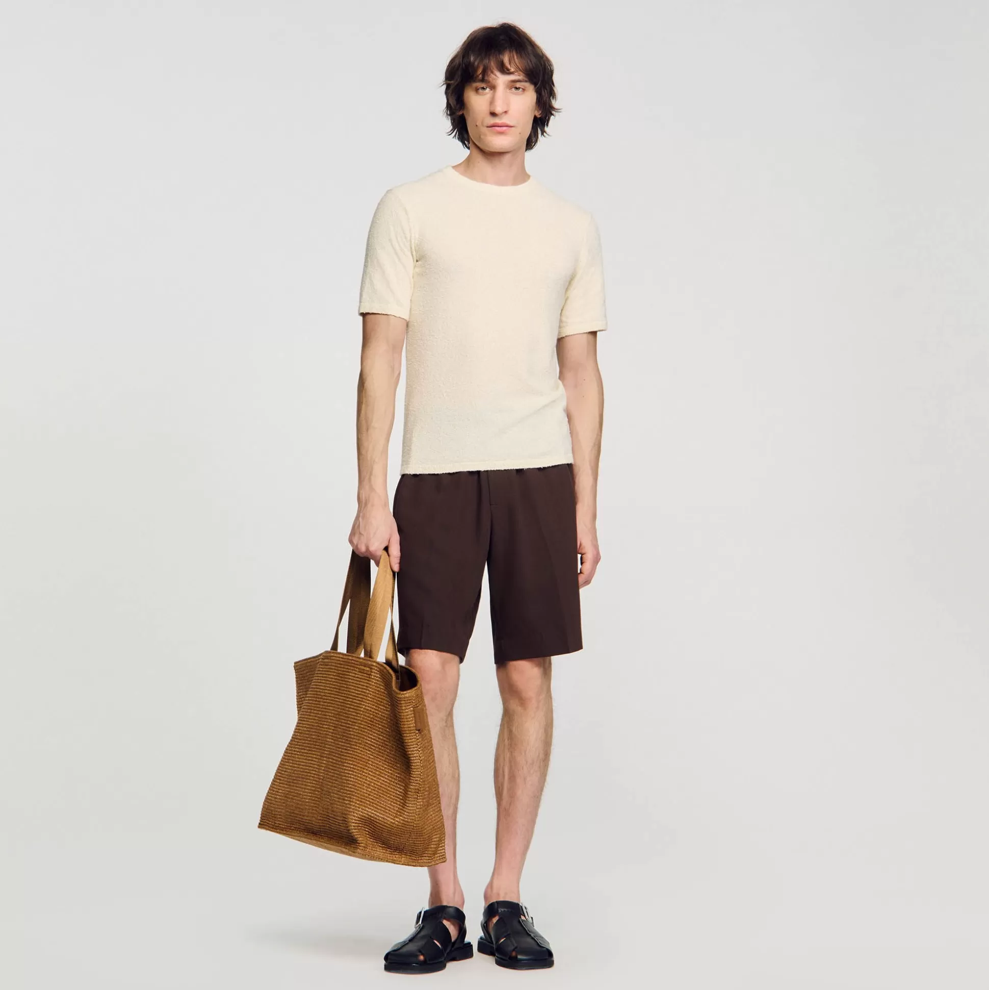 T-Shirts & Polos | Pullovers & Cardigans>Sandro T-Shirt Aus Bouclé-Strick Ecru