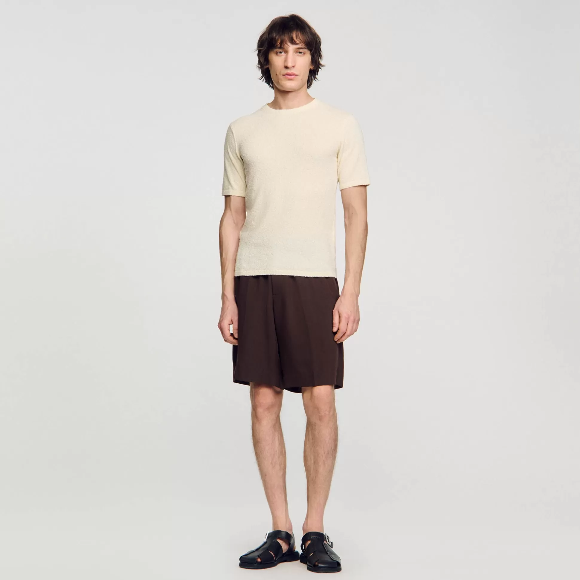 T-Shirts & Polos | Pullovers & Cardigans>Sandro T-Shirt Aus Bouclé-Strick Ecru