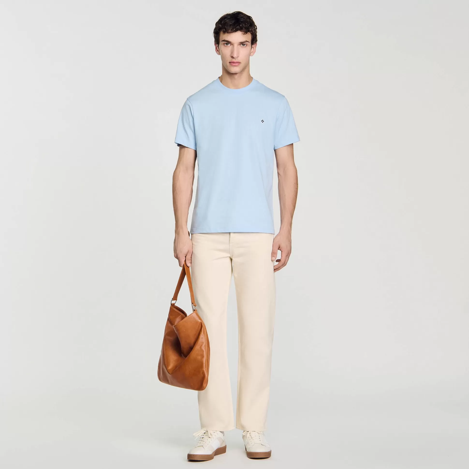 T-Shirts & Polos>Sandro T-Shirt Mit Square-Cross-Aufnäher Himmel-Blau