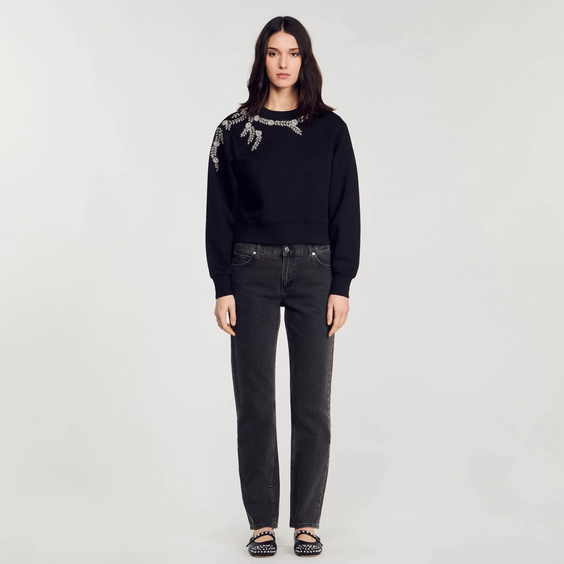 Pullovers & Cardigans>Sandro Verziertes Sweatshirt Schwarz