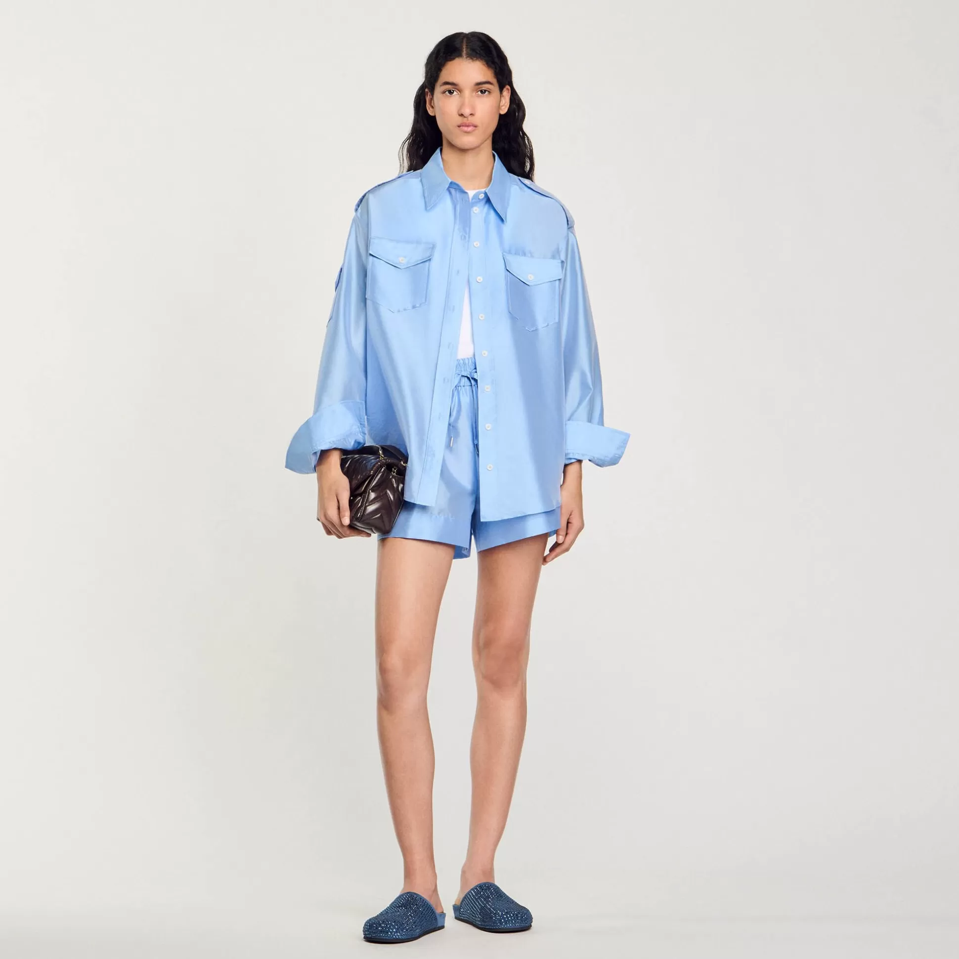 Kombiteile | Tops & Hemden>Sandro Weite Hemdbluse Aus Satin Himmel-Blau