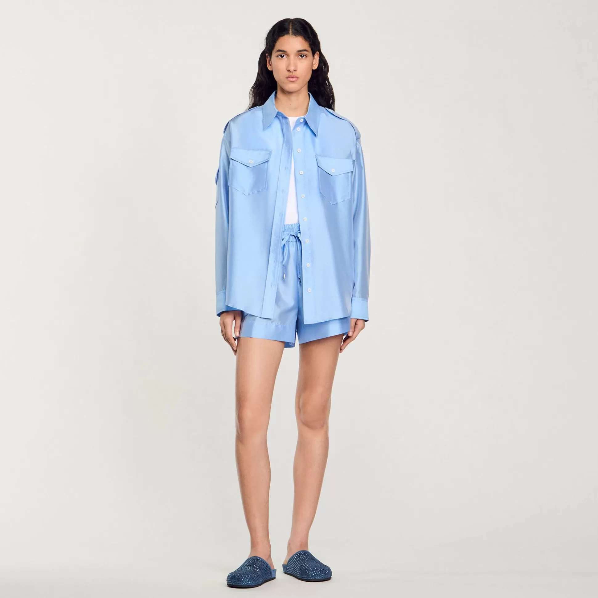 Kombiteile | Tops & Hemden>Sandro Weite Hemdbluse Aus Satin Himmel-Blau