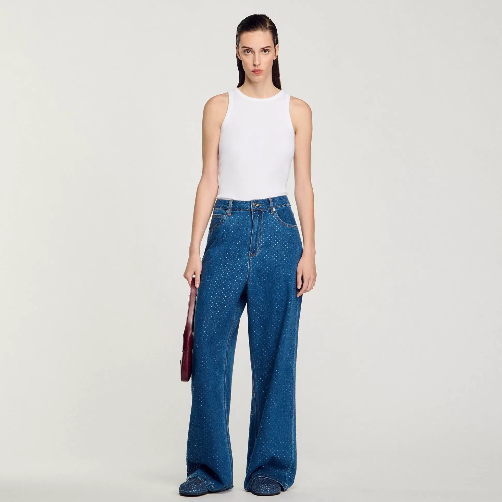 Hosen & Jeans>Sandro Weite Jeans Mit Strassbesatz Jeansblau