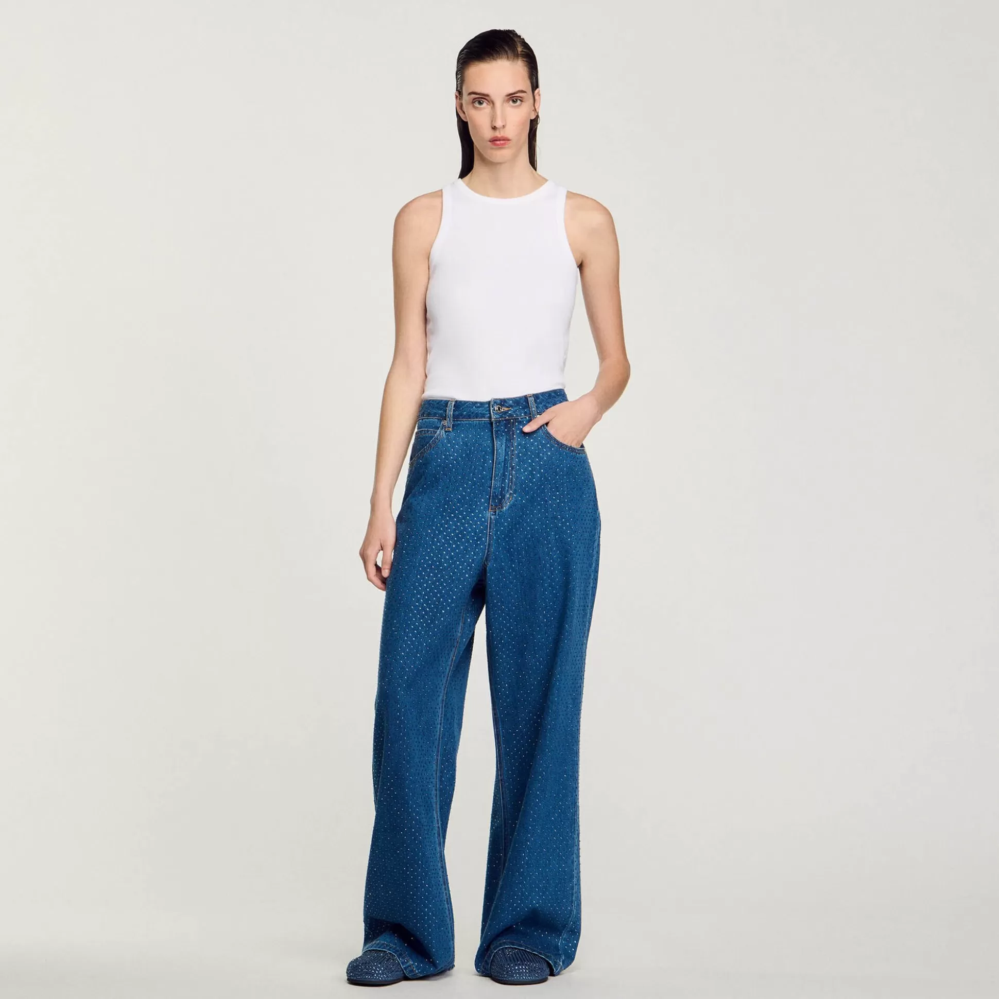 Hosen & Jeans>Sandro Weite Jeans Mit Strassbesatz Jeansblau