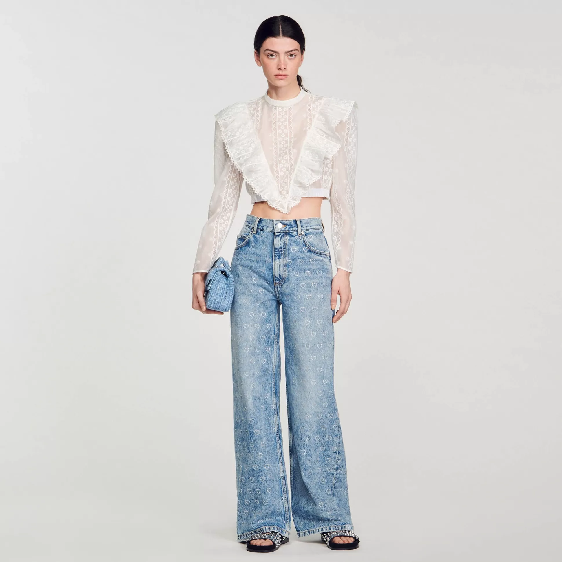 Hosen & Jeans>Sandro Weite Jeans Mit Strass-Herzen Jeansblau