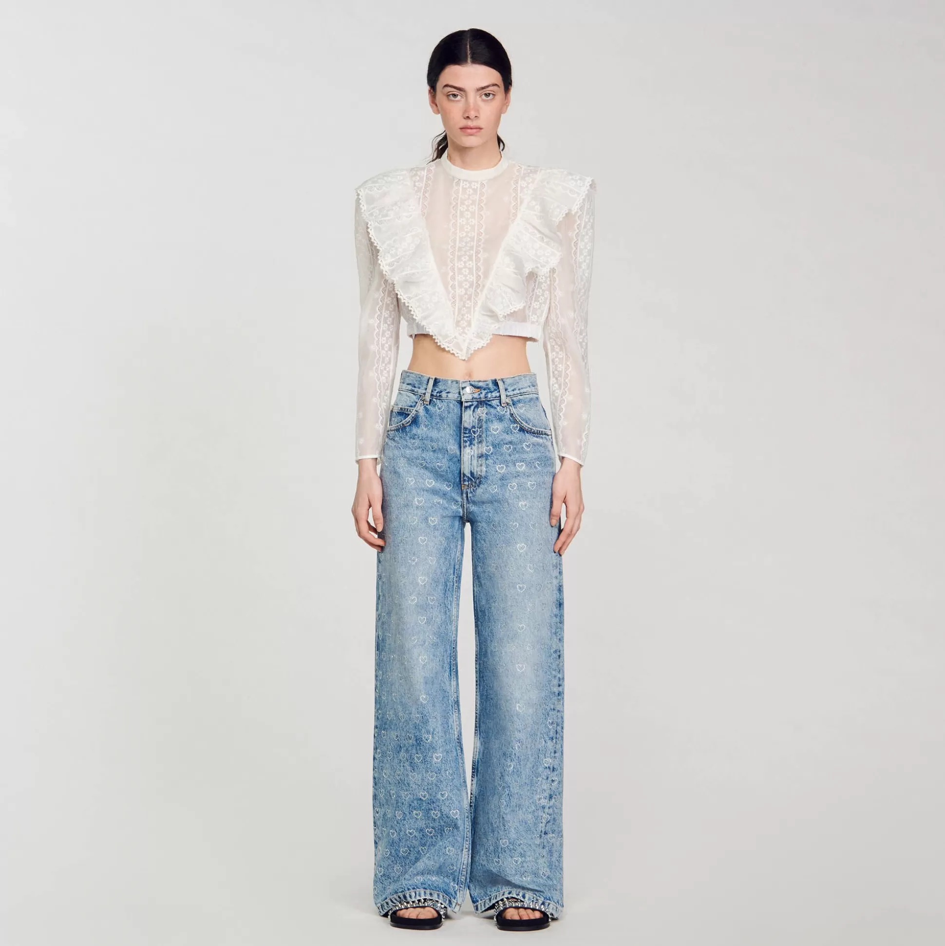 Hosen & Jeans>Sandro Weite Jeans Mit Strass-Herzen Jeansblau