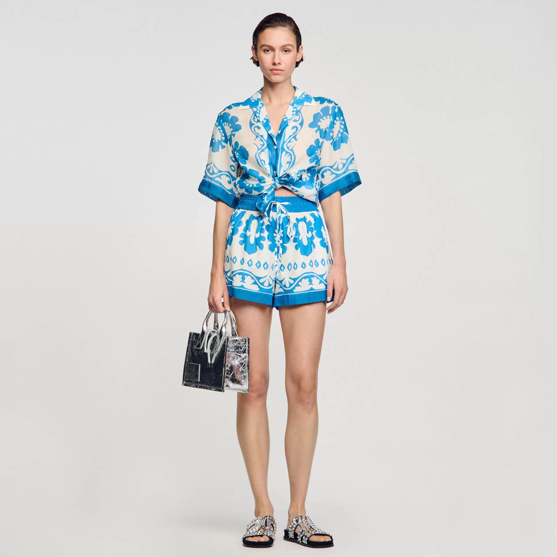 Röcke & Shorts>Sandro Weite Shorts Mit Print Blau / Weiß