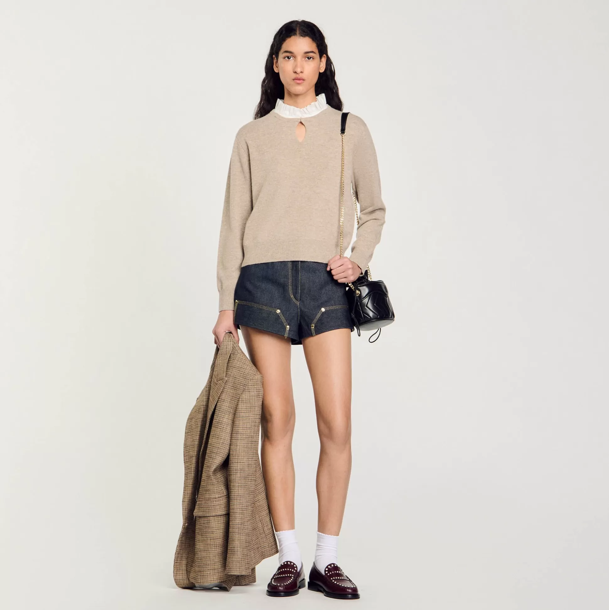 Pullovers & Cardigans>Sandro Woll-Kaschmir-Pullover Mit Volant Beige