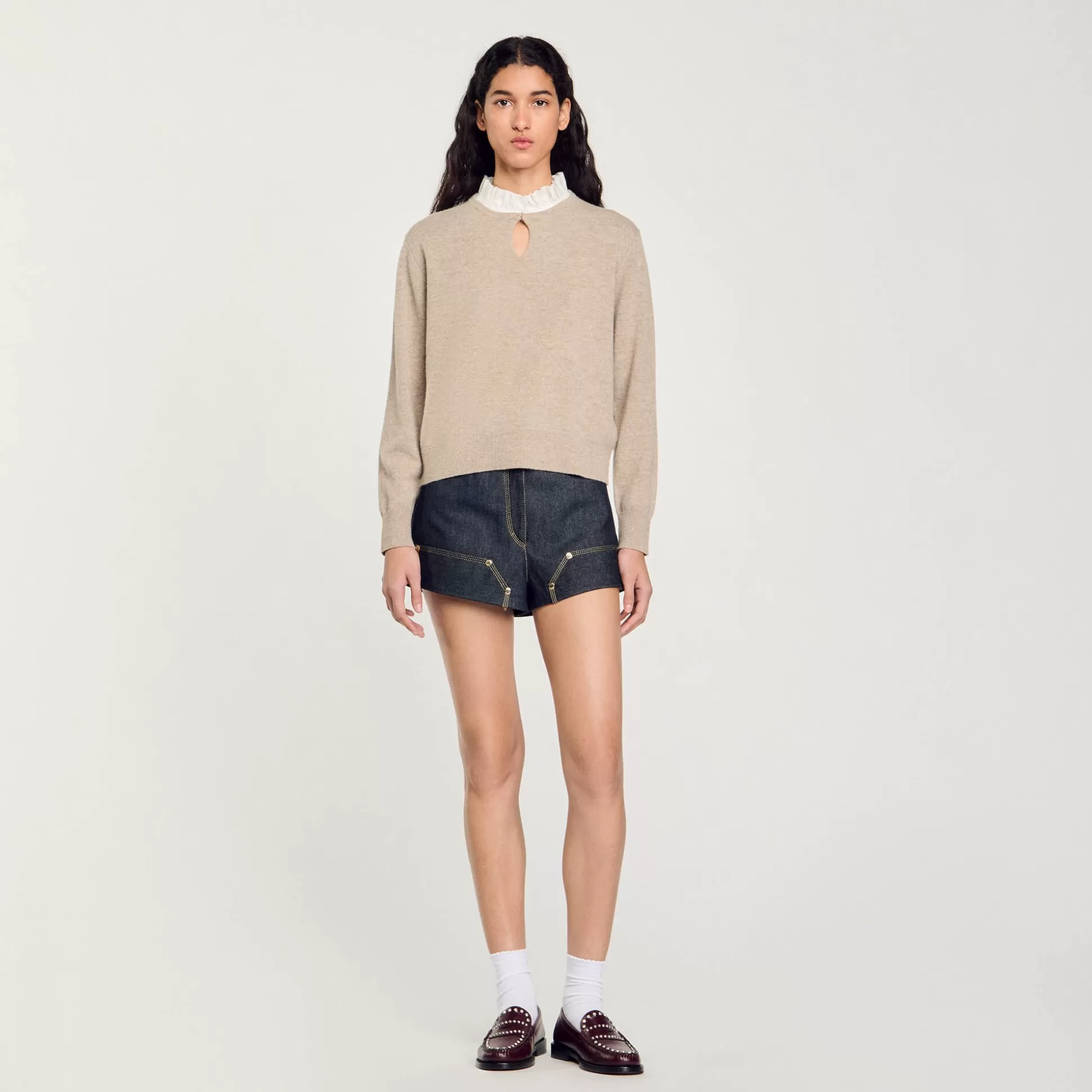 Pullovers & Cardigans>Sandro Woll-Kaschmir-Pullover Mit Volant Beige